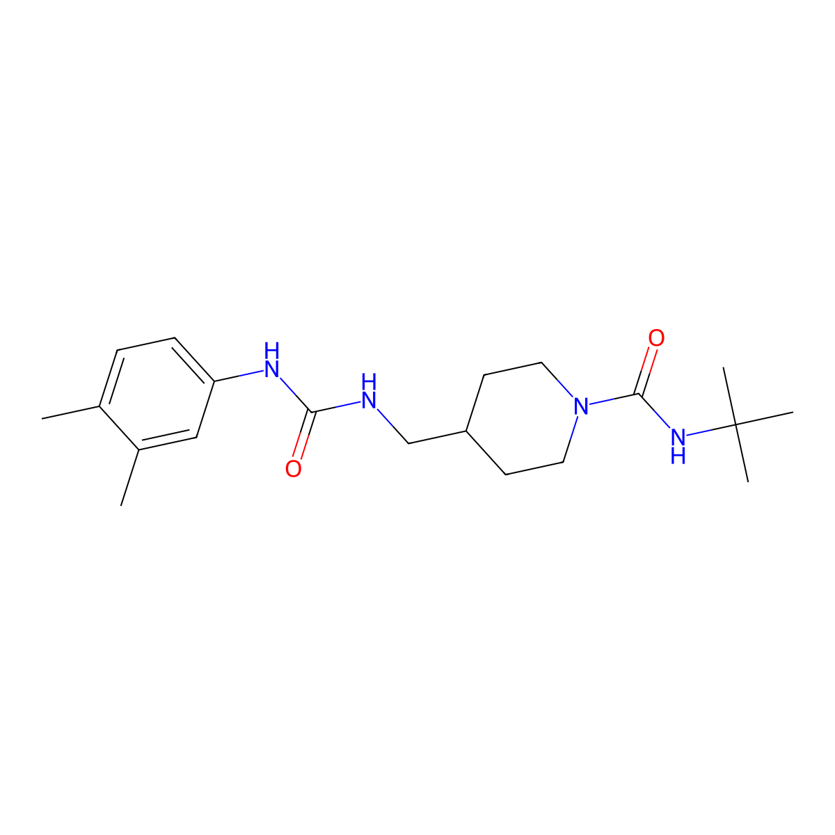 N-(tert-butyl)-4-((3-(3,4-dimethylphenyl)ureido)methyl)piperidine-1-carboxamide molecular structure, CAS 1235266-65-5