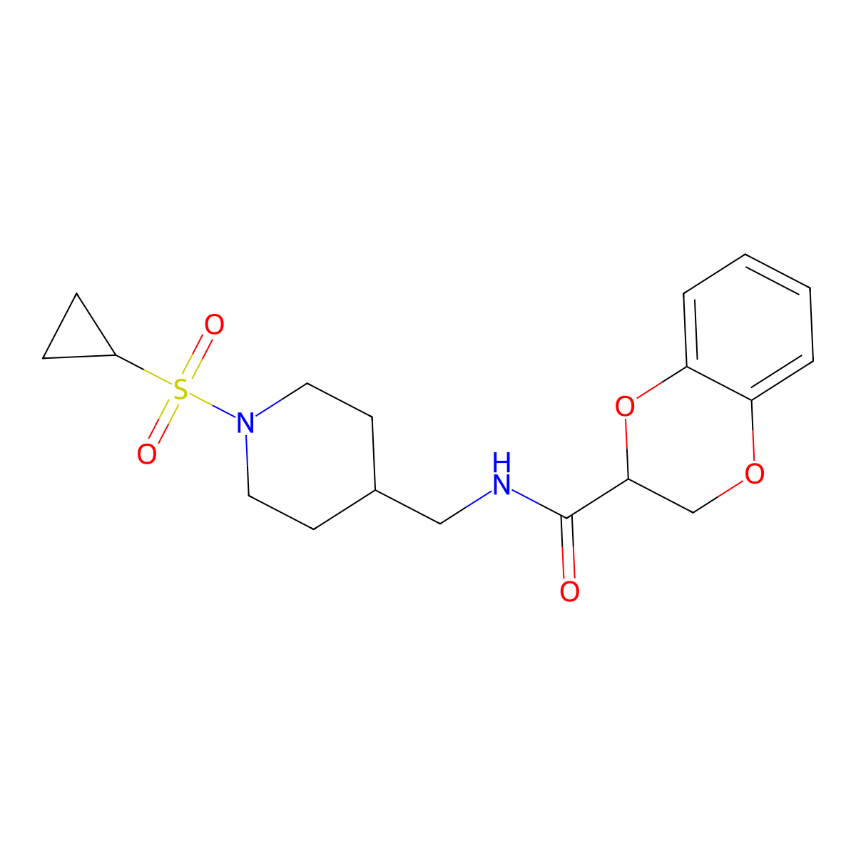 N-((1-(cyclopropylsulfonyl)piperidin-4-yl)methyl)-2,3-dihydrobenzo[b][1,4]dioxine-2-carboxamide molecular structure, CAS 1235266-67-7