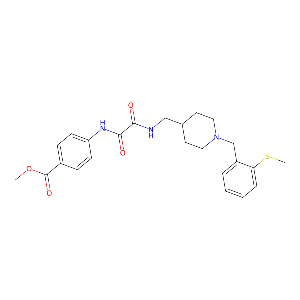Methyl 4-(2-(((1-(2-(methylthio)benzyl)piperidin-4-yl)methyl)amino)-2-oxoacetamido)benzoate molecular structure, CAS 1235266-75-7