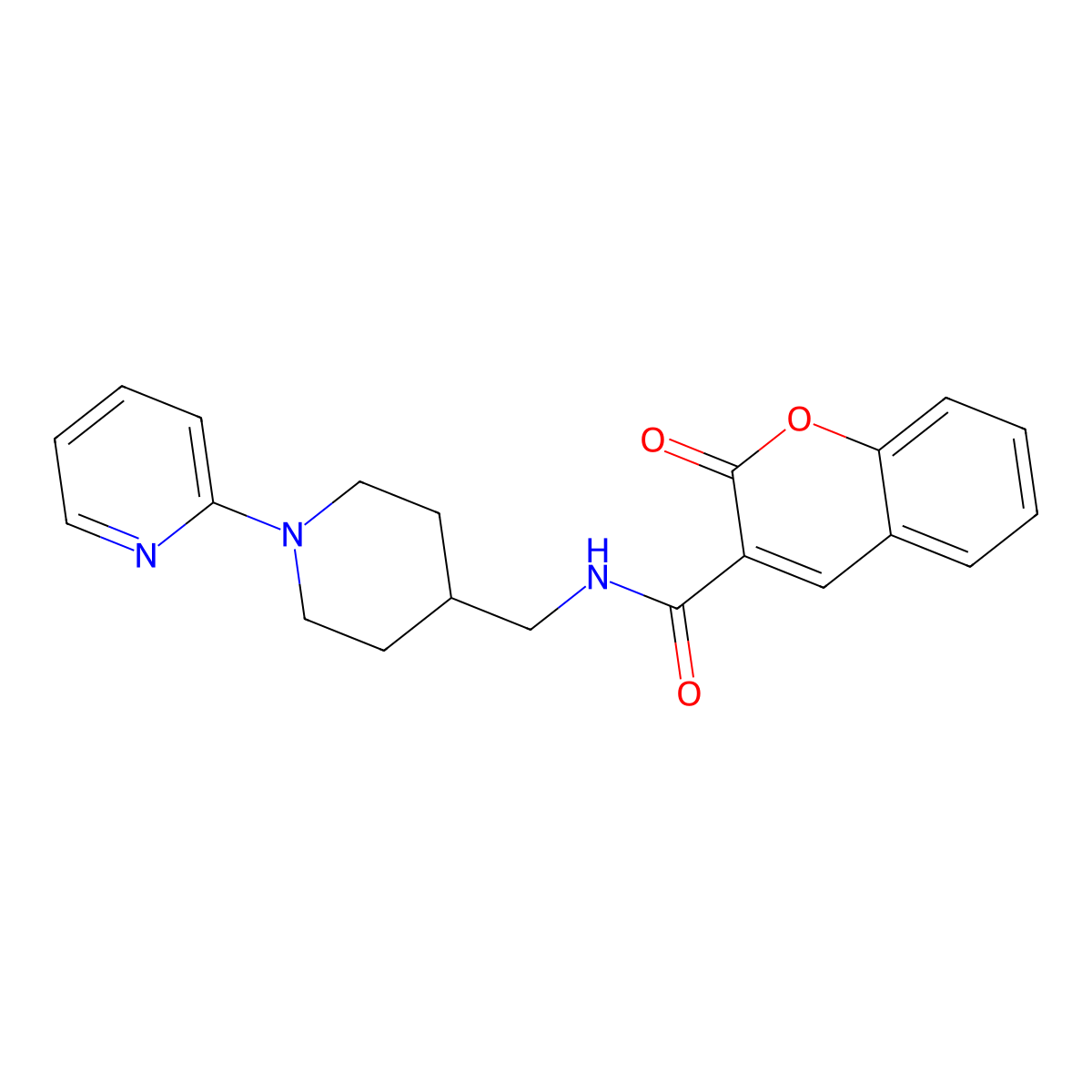 2-oxo-N-((1-(pyridin-2-yl)piperidin-4-yl)methyl)-2H-chromene-3-carboxamide molecular structure, CAS 1235267-25-0