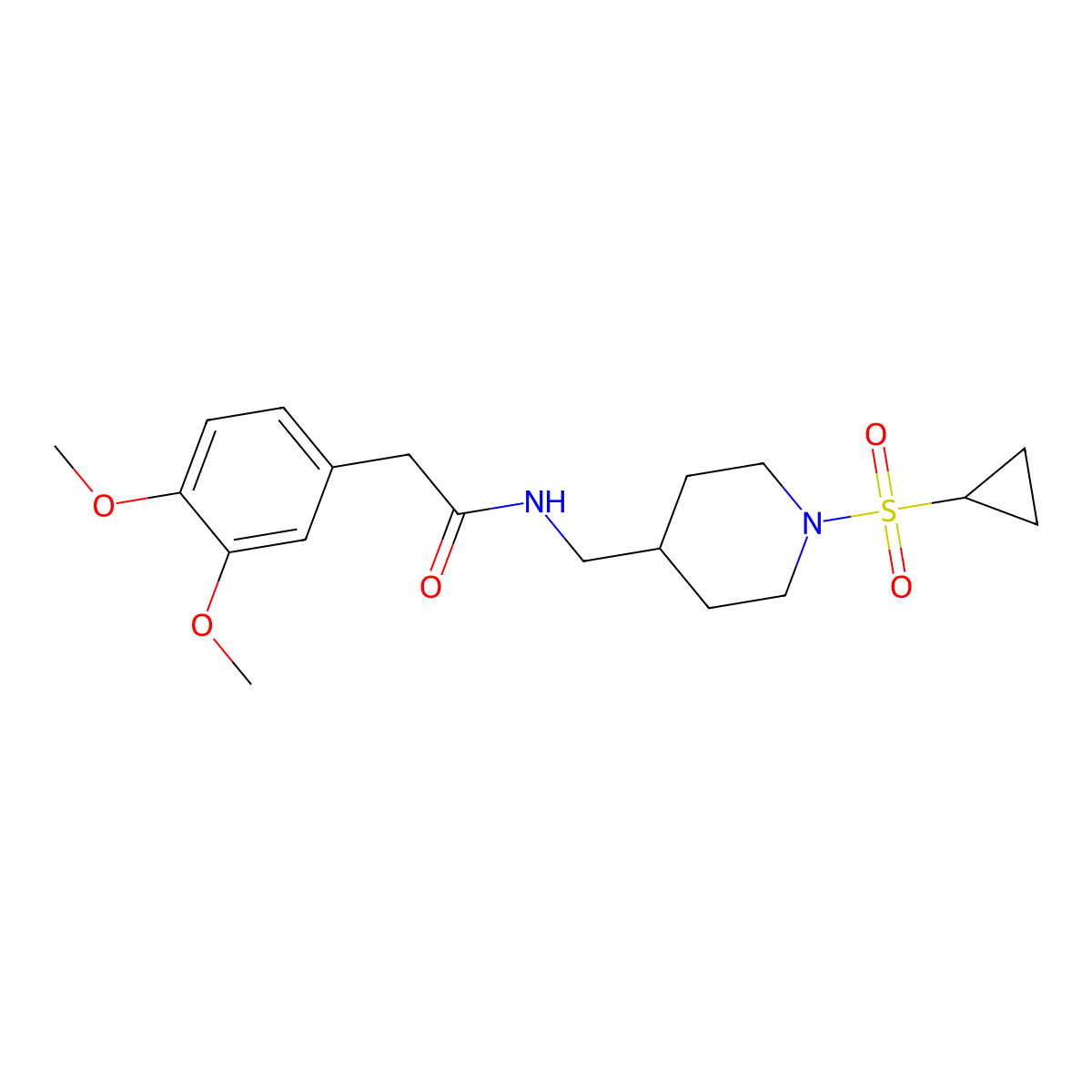 N-((1-(cyclopropylsulfonyl)piperidin-4-yl)methyl)-2-(3,4-dimethoxyphenyl)acetamide molecular structure, CAS 1235268-53-7