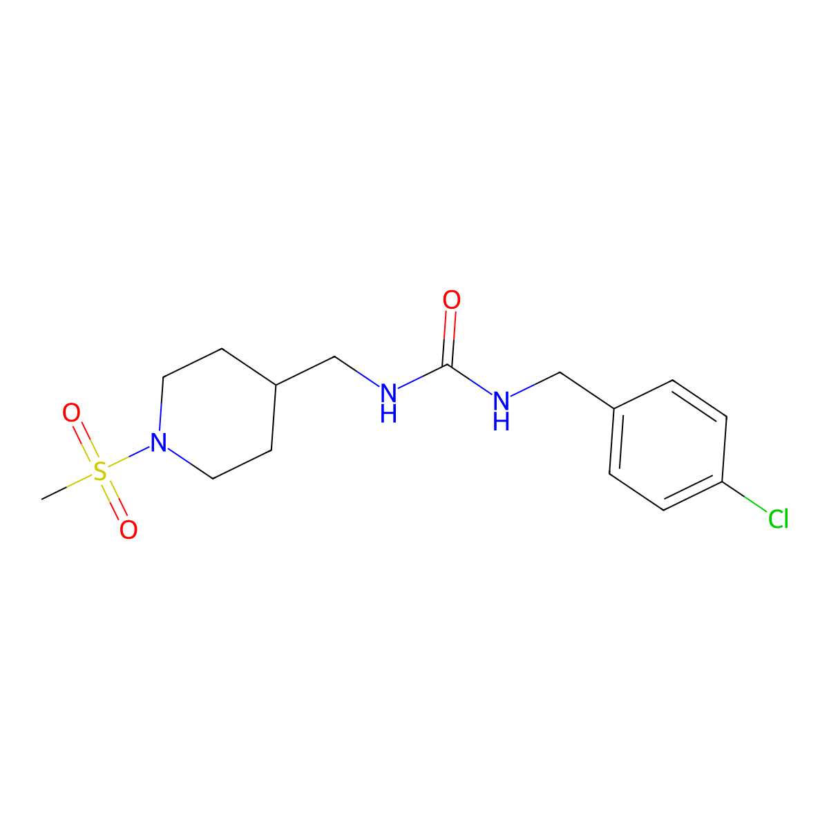 1-(4-Chlorobenzyl)-3-((1-(methylsulfonyl)piperidin-4-yl)methyl)urea molecular structure, CAS 1235268-81-1