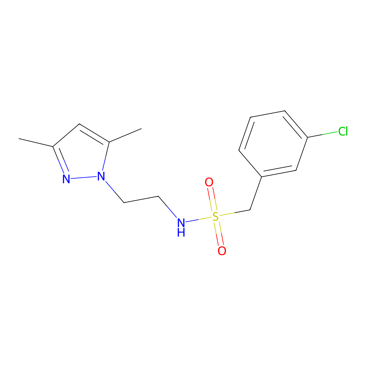1-(3-chlorophenyl)-N-(2-(3,5-dimethyl-1H-pyrazol-1-yl)ethyl)methanesulfonamide molecular structure, CAS 1235268-86-6