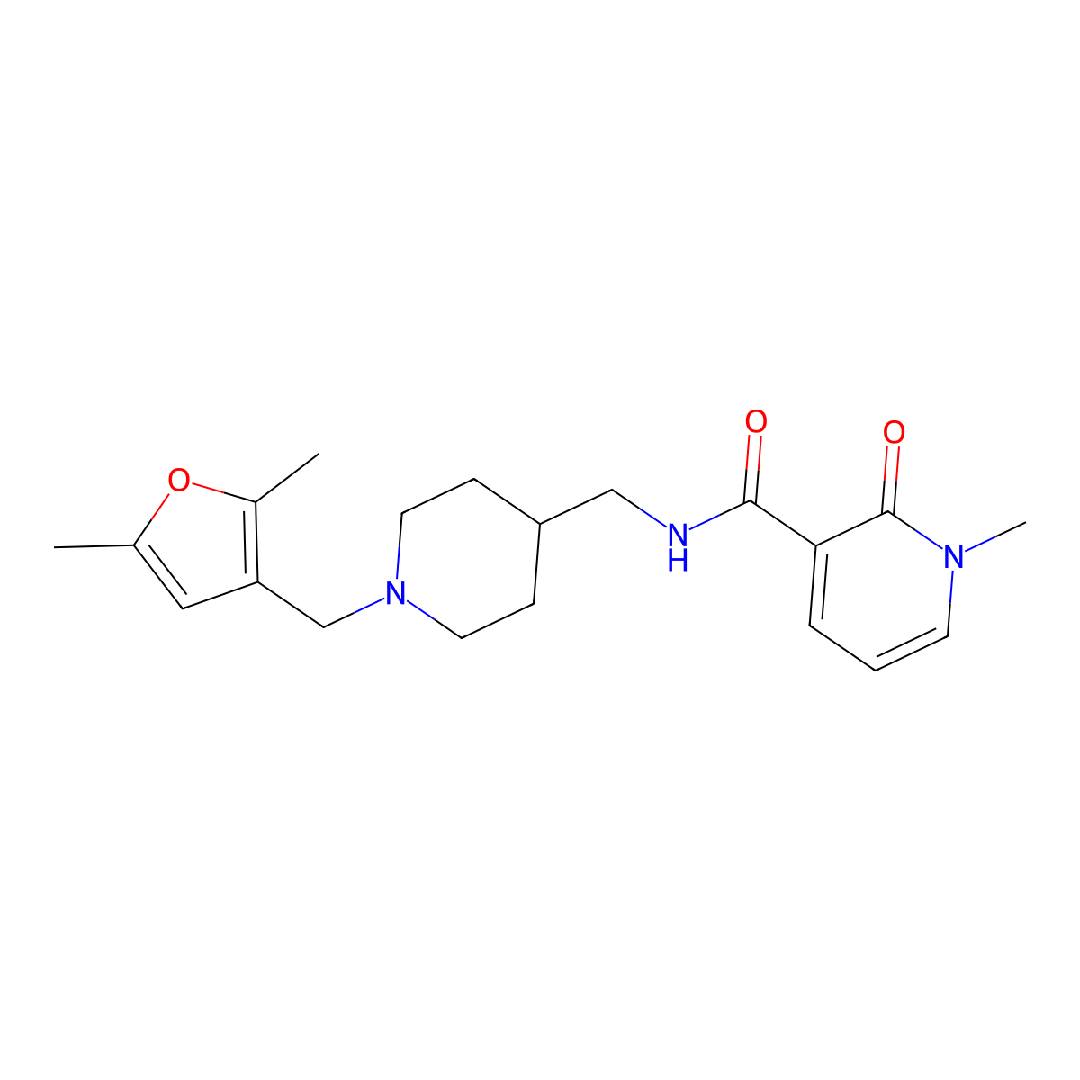 N-({1-[(2,5-dimethylfuran-3-yl)methyl]piperidin-4-yl}methyl)-1-methyl-2-oxo-1,2-dihydropyridine-3-carboxamide molecular structure, CAS 1235269-35-8