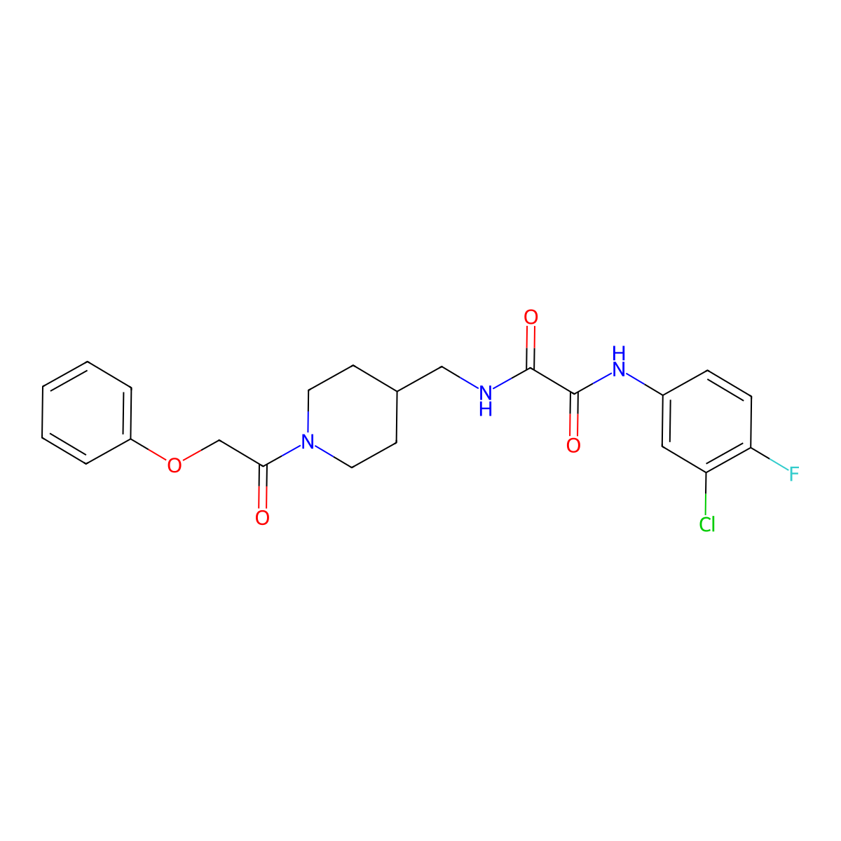 N1-(3-chloro-4-fluorophenyl)-N2-((1-(2-phenoxyacetyl)piperidin-4-yl)methyl)oxalamide molecular structure, CAS 1235269-42-7