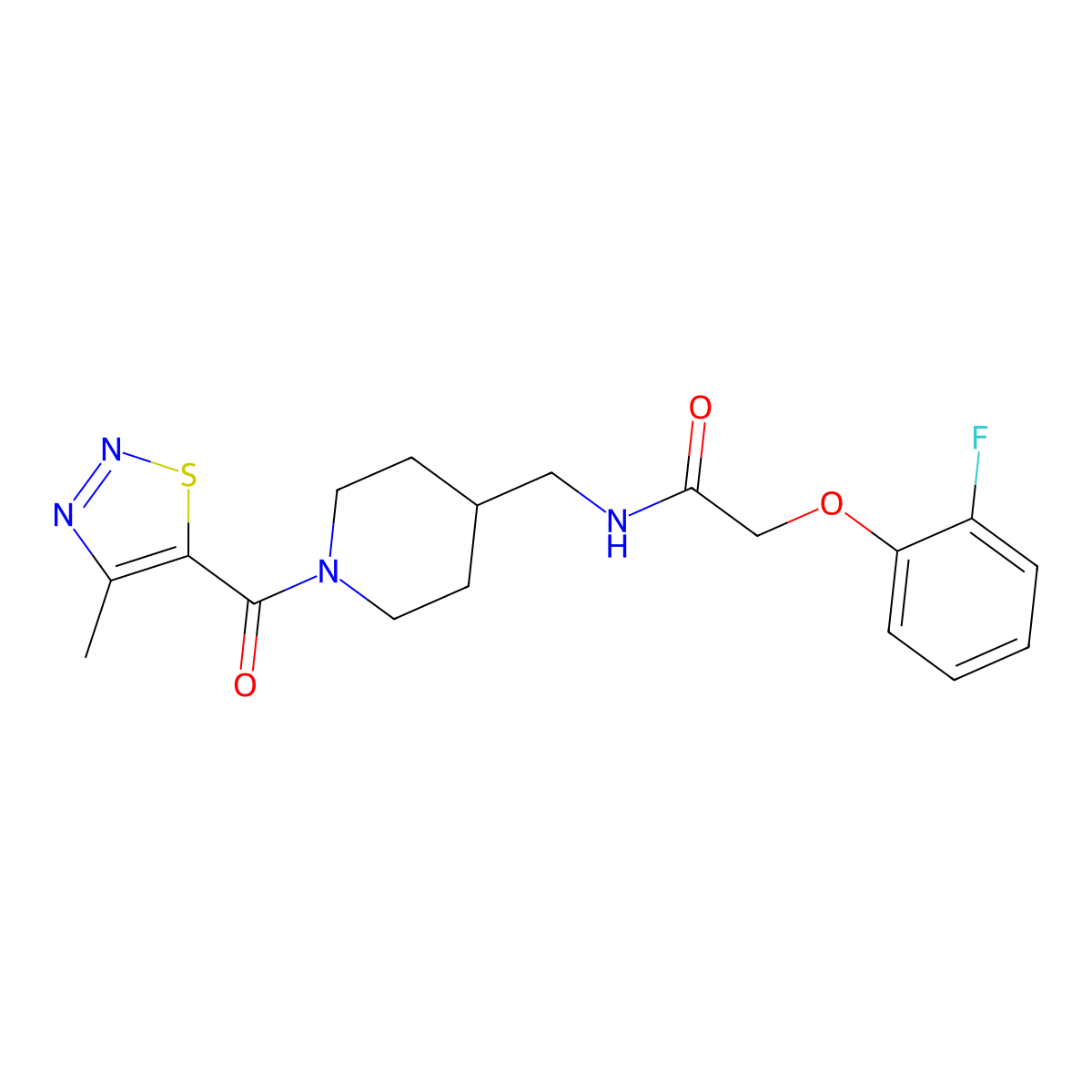 2-(2-fluorophenoxy)-N-{[1-(4-methyl-1,2,3-thiadiazole-5-carbonyl)piperidin-4-yl]methyl}acetamide molecular structure, CAS 1235270-07-1