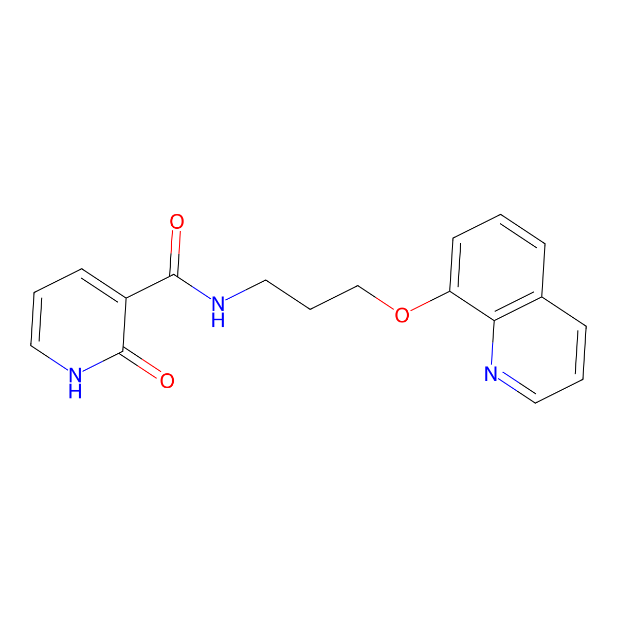 2-oxo-N-(3-(quinolin-8-yloxy)propyl)-1,2-dihydropyridine-3-carboxamide molecular structure, CAS 1235270-24-2