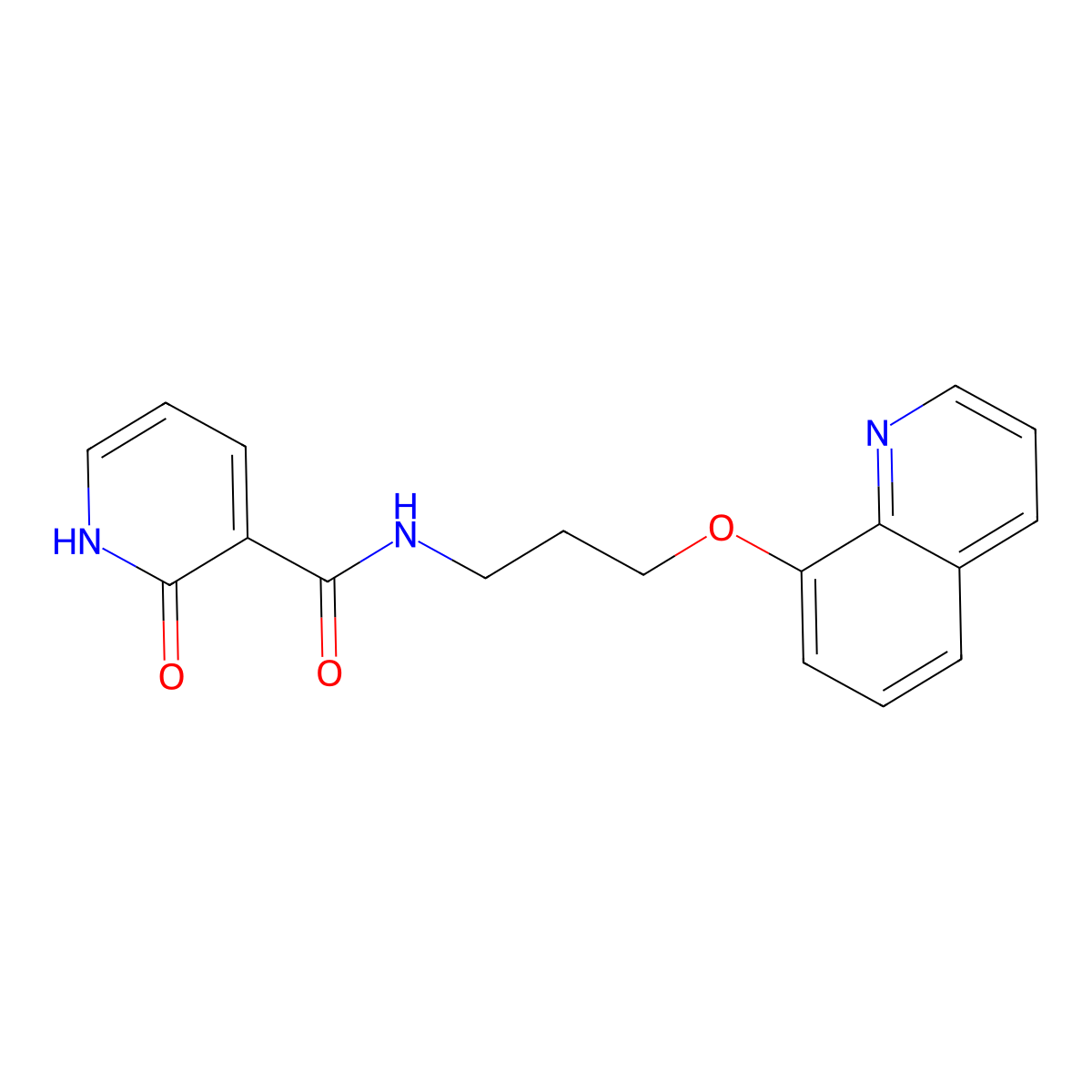 2-oxo-N-(3-(quinolin-8-yloxy)propyl)-1,2-dihydropyridine-3-carboxamide molecular structure, CAS 1235270-24-2