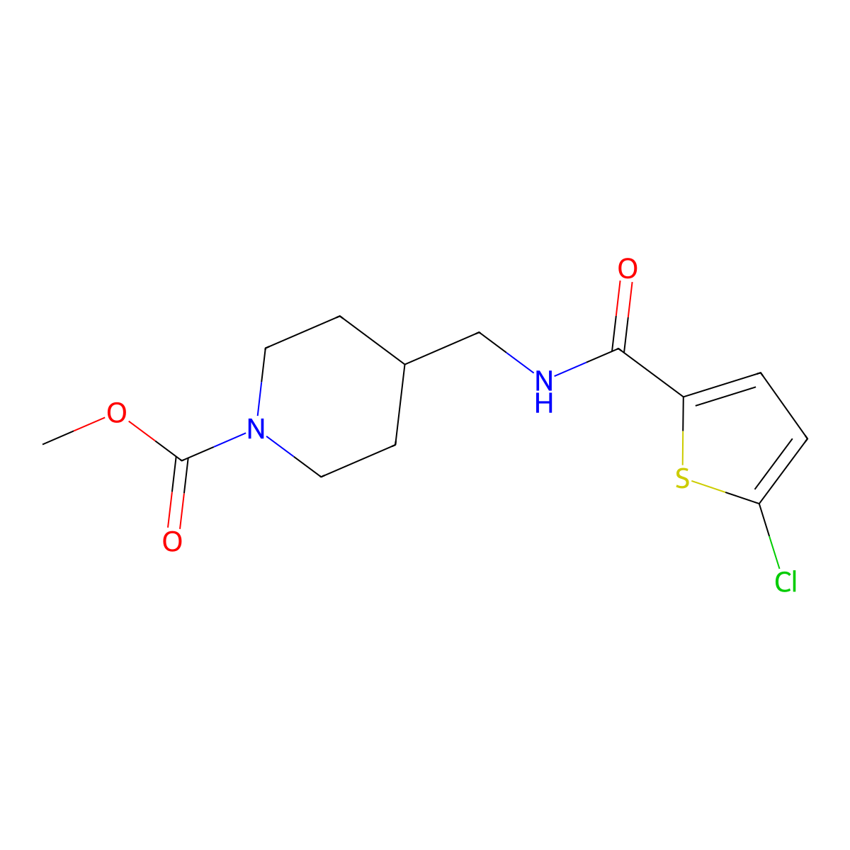 Methyl 4-((5-chlorothiophene-2-carboxamido)methyl)piperidine-1-carboxylate molecular structure, CAS 1235270-95-7