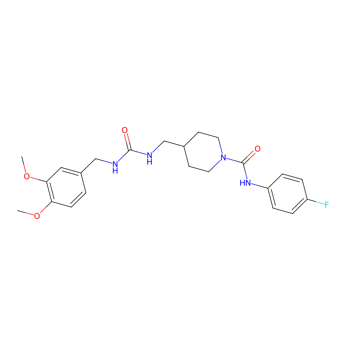 4-((3-(3,4-dimethoxybenzyl)ureido)methyl)-N-(4-fluorophenyl)piperidine-1-carboxamide molecular structure, CAS 1235273-91-2