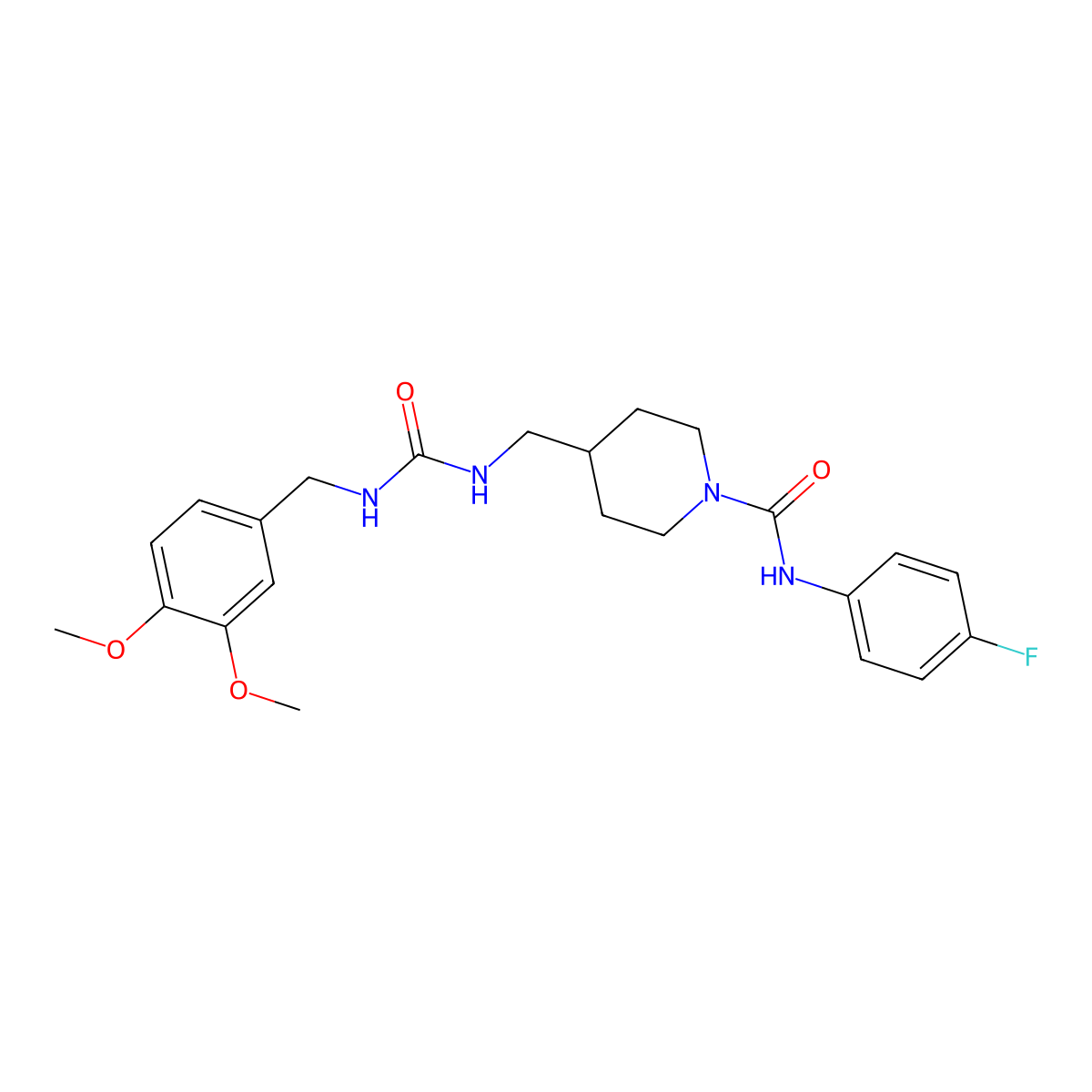 4-((3-(3,4-dimethoxybenzyl)ureido)methyl)-N-(4-fluorophenyl)piperidine-1-carboxamide molecular structure, CAS 1235273-91-2