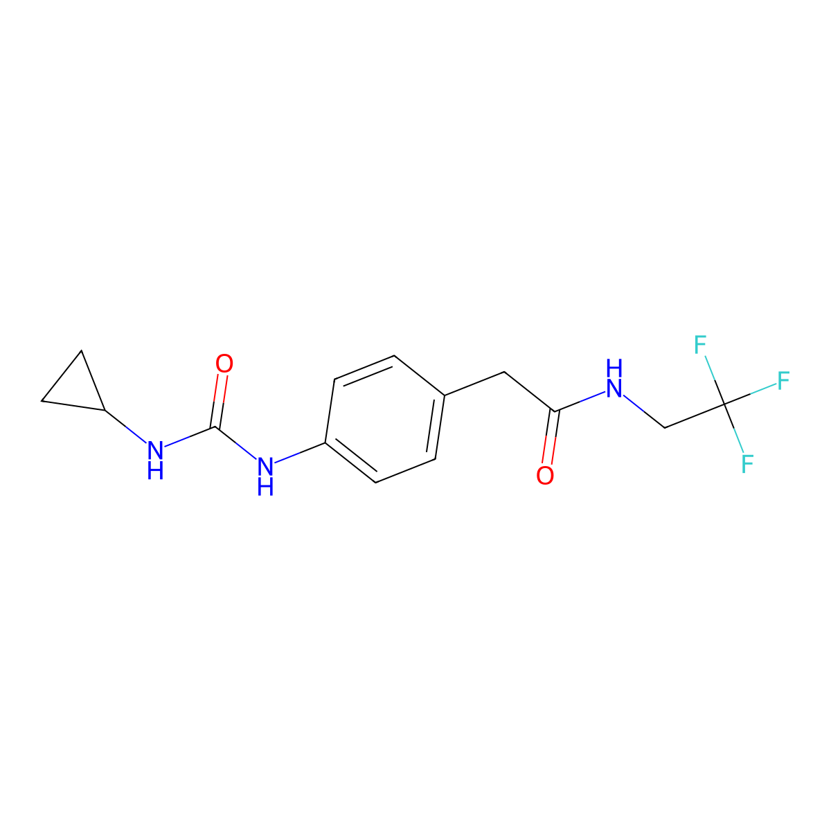 2-(4-(3-cyclopropylureido)phenyl)-N-(2,2,2-trifluoroethyl)acetamide molecular structure, CAS 1235275-41-8