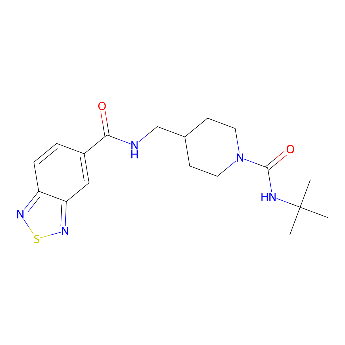 N-((1-(tert-butylcarbamoyl)piperidin-4-yl)methyl)benzo[c][1,2,5]thiadiazole-5-carboxamide molecular structure, CAS 1235277-22-1