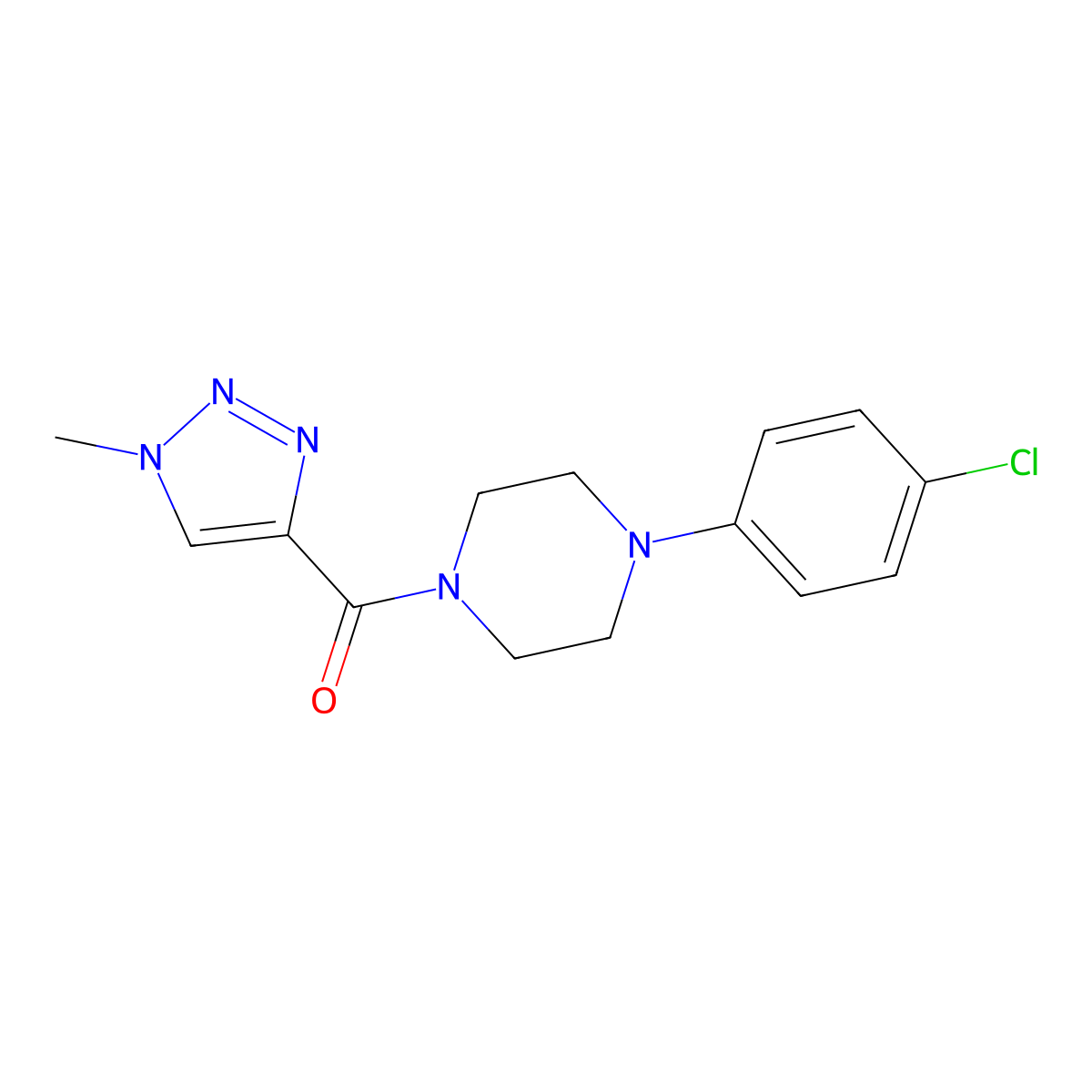 (4-(4-chlorophenyl)piperazin-1-yl)(1-methyl-1H-1,2,3-triazol-4-yl)methanone molecular structure, CAS 1235278-43-9