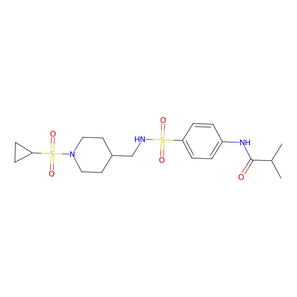 N-(4-(N-((1-(cyclopropylsulfonyl)piperidin-4-yl)methyl)sulfamoyl)phenyl)isobutyramide molecular structure, CAS 1235278-46-2