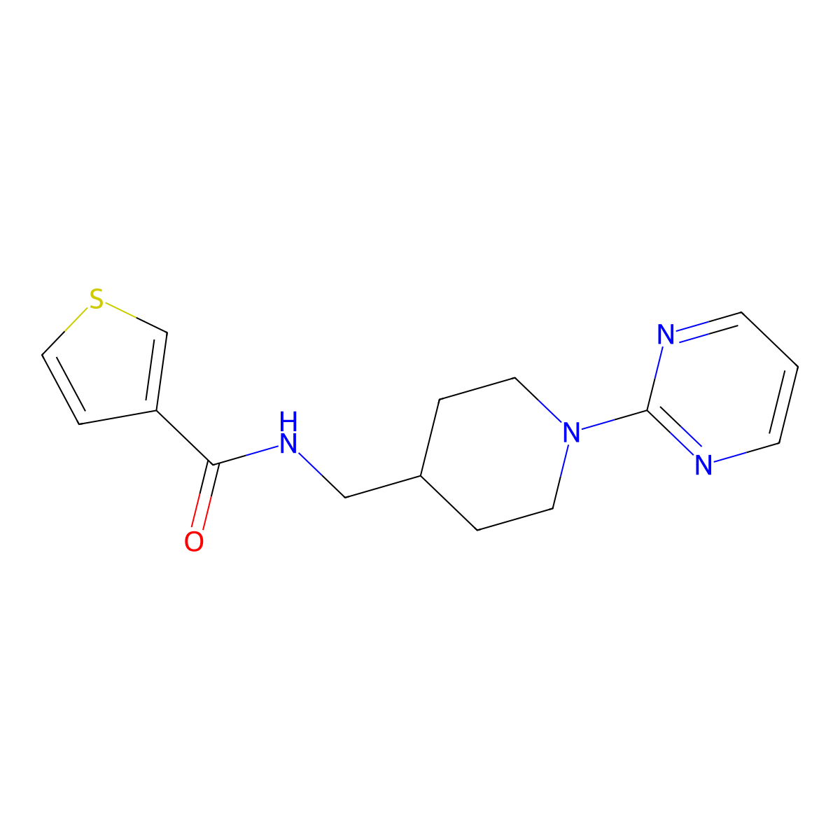 N-{[1-(pyrimidin-2-yl)piperidin-4-yl]methyl}thiophene-3-carboxamide molecular structure, CAS 1235278-90-6