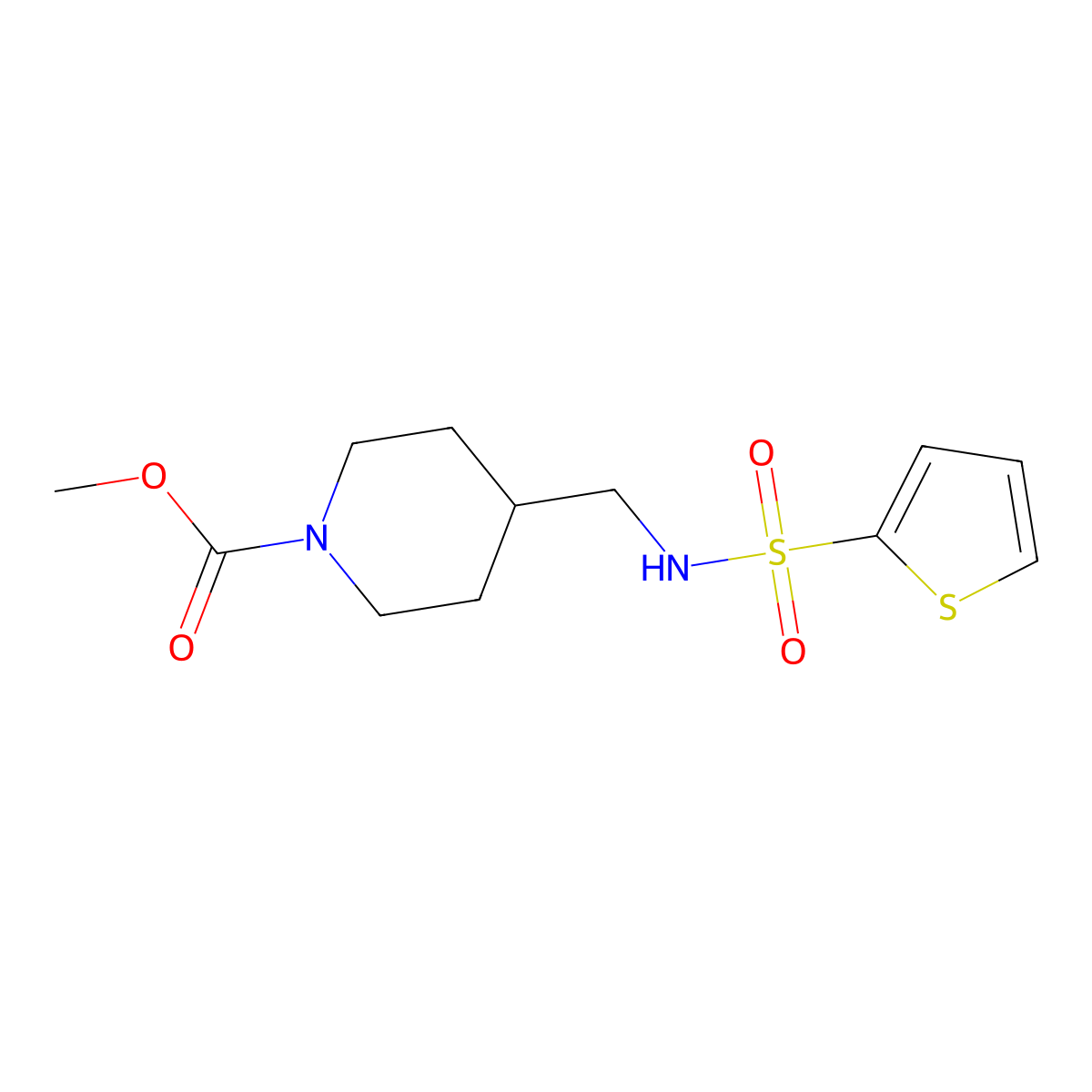 Methyl 4-((thiophene-2-sulfonamido)methyl)piperidine-1-carboxylate molecular structure, CAS 1235280-16-6