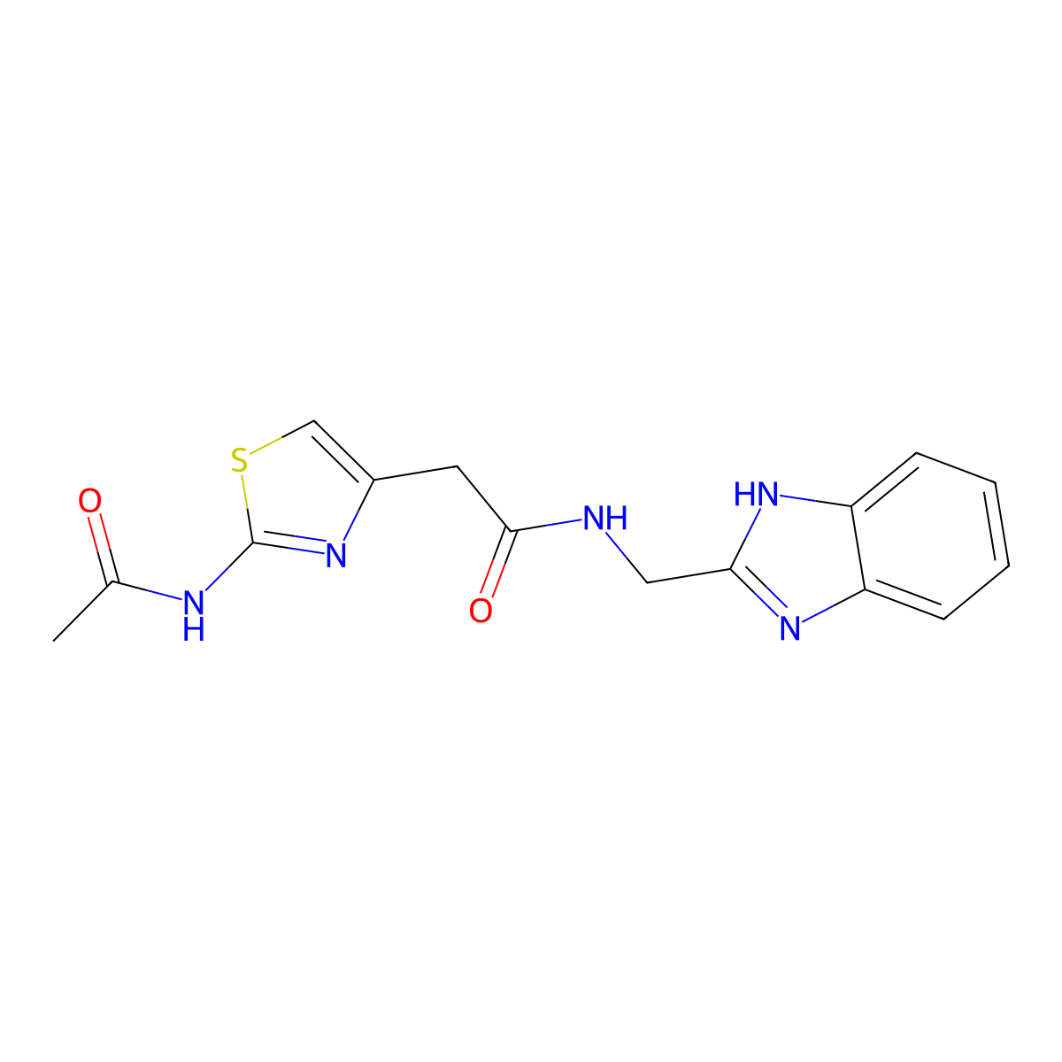 N-((1H-benzo[d]imidazol-2-yl)methyl)-2-(2-acetamidothiazol-4-yl)acetamide molecular structure, CAS 1235280-49-5