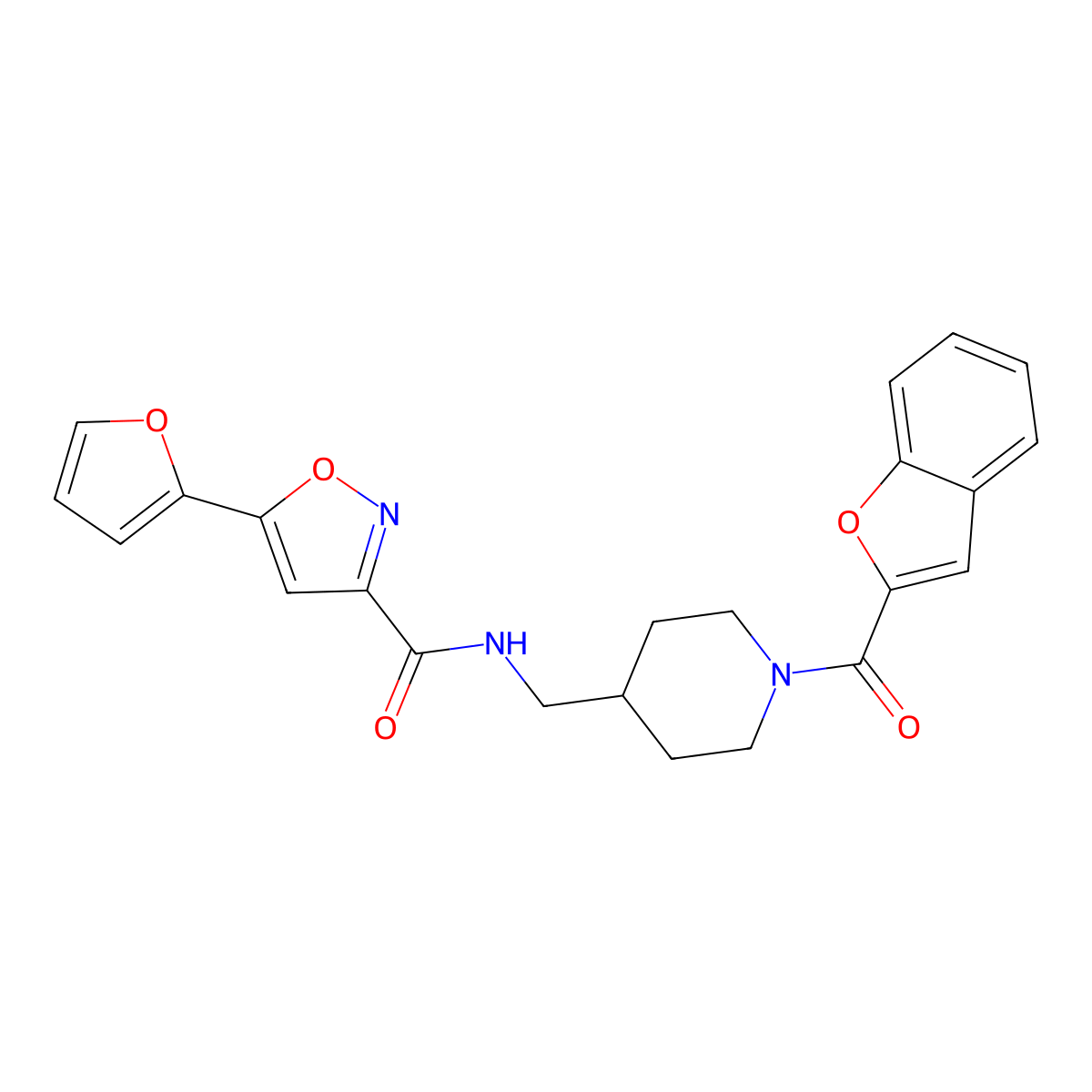 N-((1-(benzofuran-2-carbonyl)piperidin-4-yl)methyl)-5-(furan-2-yl)isoxazole-3-carboxamide molecular structure, CAS 1235280-60-0