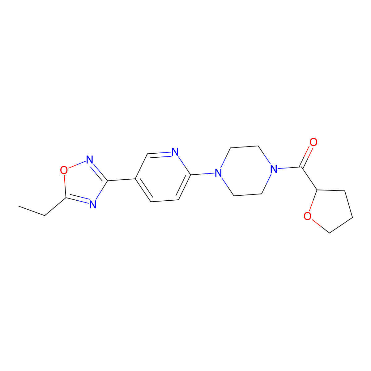 (4-(5-(5-Ethyl-1,2,4-oxadiazol-3-yl)pyridin-2-yl)piperazin-1-yl)(tetrahydrofuran-2-yl)methanone molecular structure, CAS 1235280-83-7
