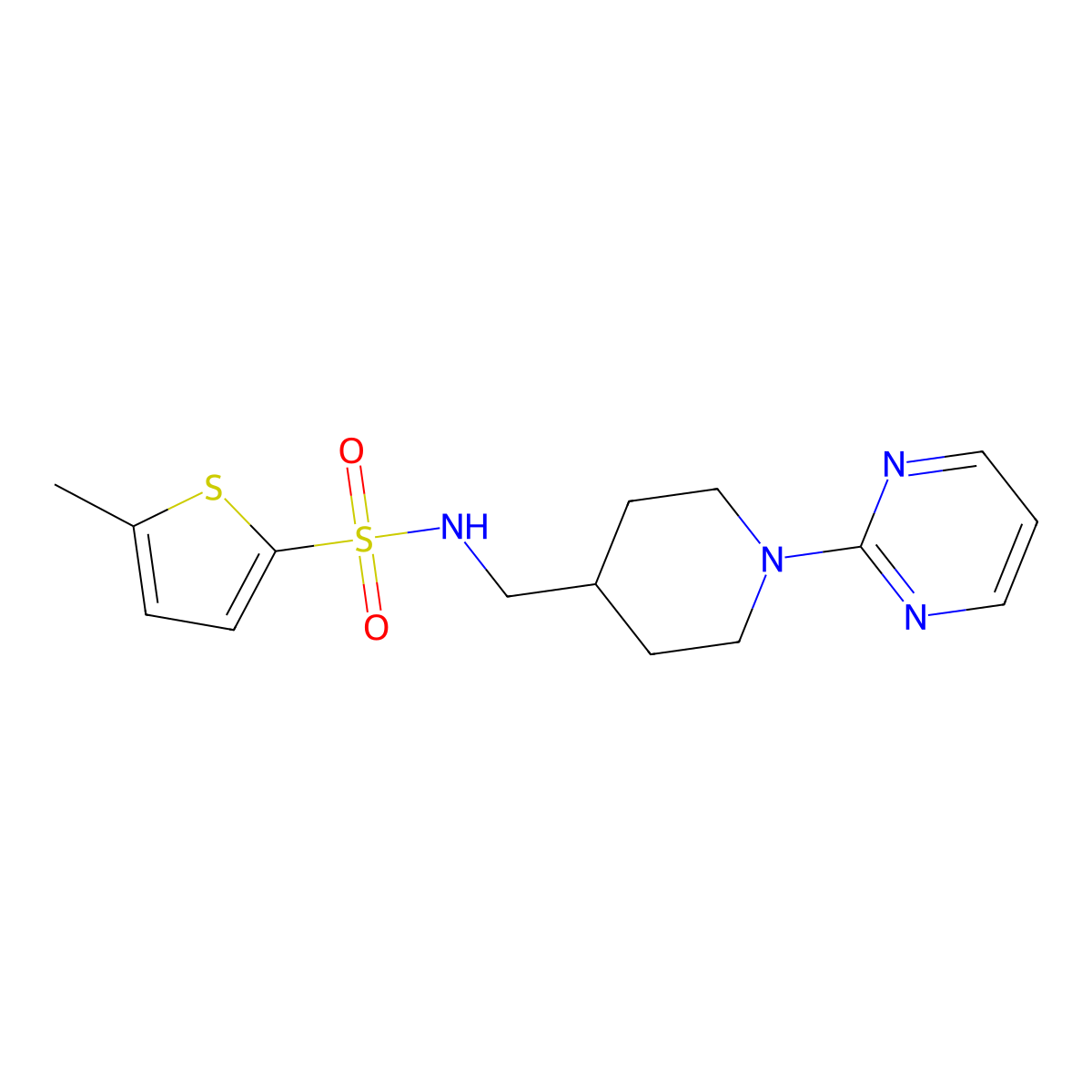 5-methyl-N-{[1-(pyrimidin-2-yl)piperidin-4-yl]methyl}thiophene-2-sulfonamide molecular structure, CAS 1235281-14-7