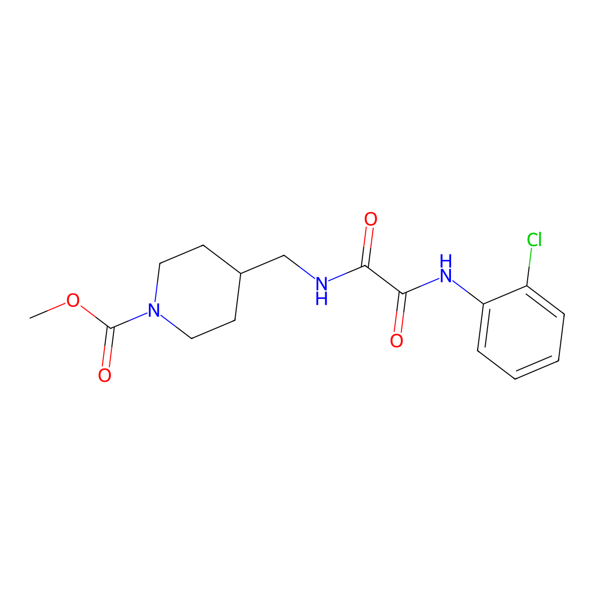 Methyl 4-((2-((2-chlorophenyl)amino)-2-oxoacetamido)methyl)piperidine-1-carboxylate molecular structure, CAS 1235281-81-8