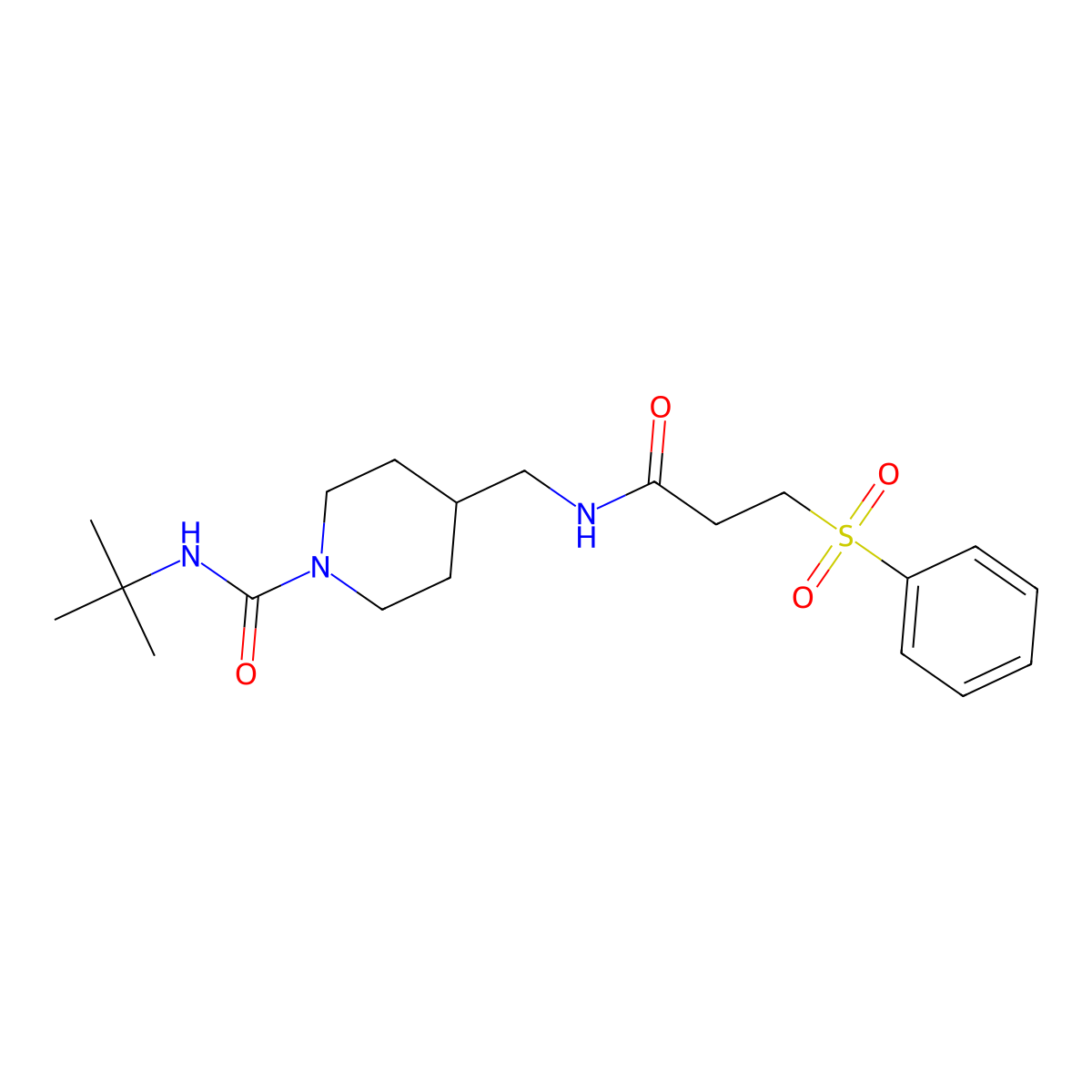 4-{[3-(benzenesulfonyl)propanamido]methyl}-N-tert-butylpiperidine-1-carboxamide molecular structure, CAS 1235282-11-7