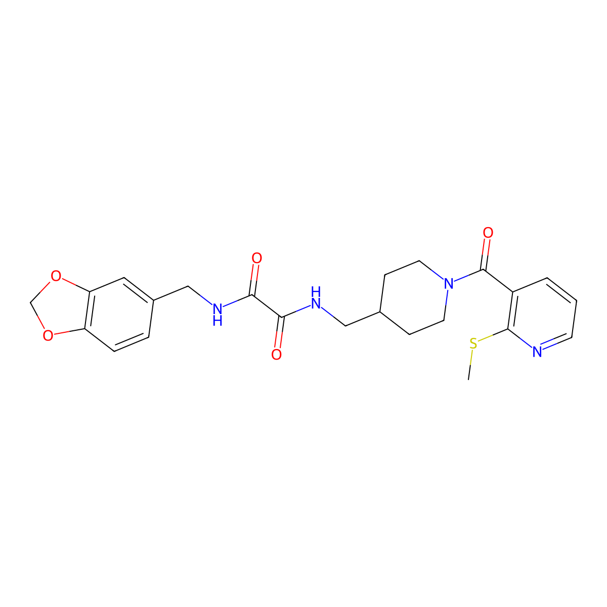 N1-(benzo[d][1,3]dioxol-5-ylmethyl)-N2-((1-(2-(methylthio)nicotinoyl)piperidin-4-yl)methyl)oxalamide molecular structure, CAS 1235282-41-3