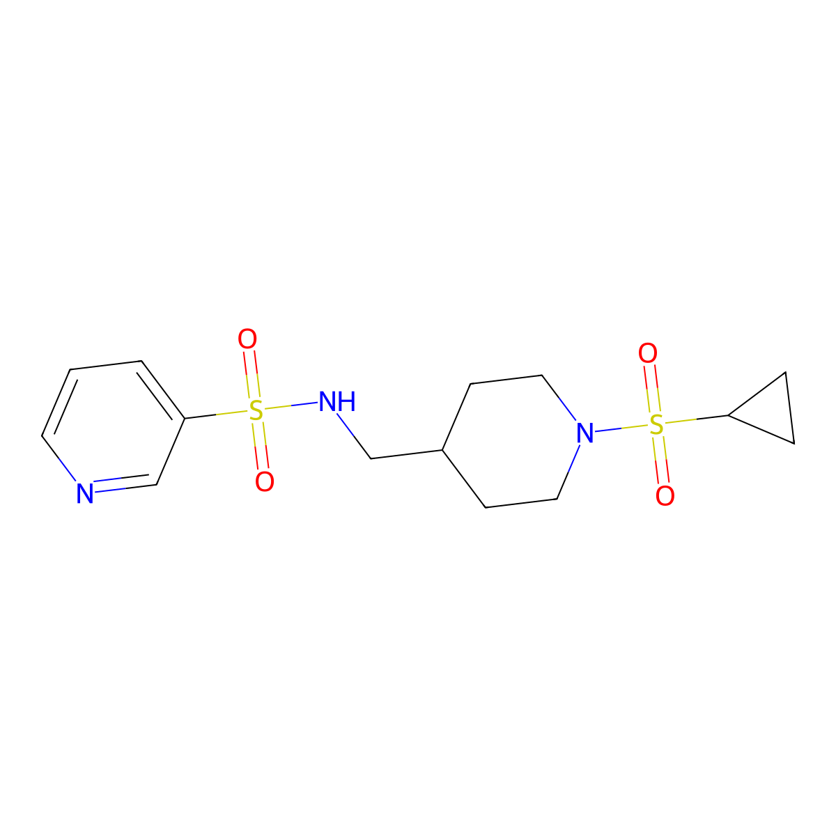 N-((1-(cyclopropylsulfonyl)piperidin-4-yl)methyl)pyridine-3-sulfonamide molecular structure, CAS 1235282-71-9