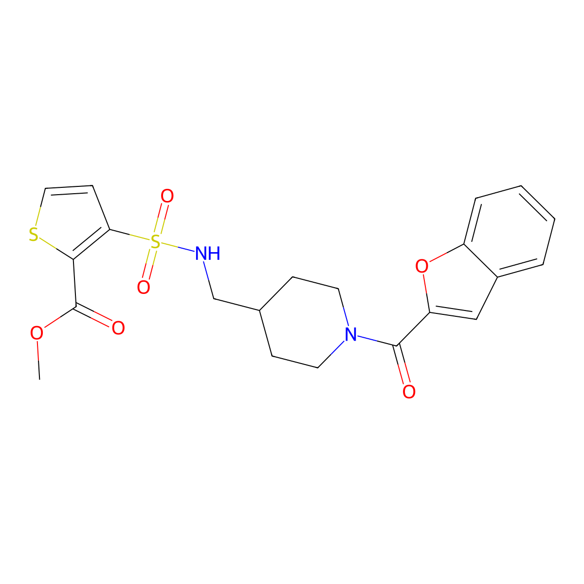 methyl 3-(N-((1-(benzofuran-2-carbonyl)piperidin-4-yl)methyl)sulfamoyl)thiophene-2-carboxylate molecular structure, CAS 1235282-85-5