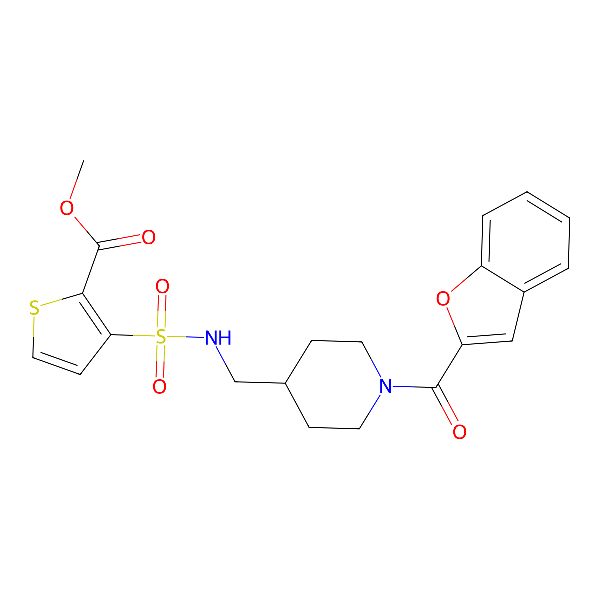 methyl 3-(N-((1-(benzofuran-2-carbonyl)piperidin-4-yl)methyl)sulfamoyl)thiophene-2-carboxylate molecular structure, CAS 1235282-85-5