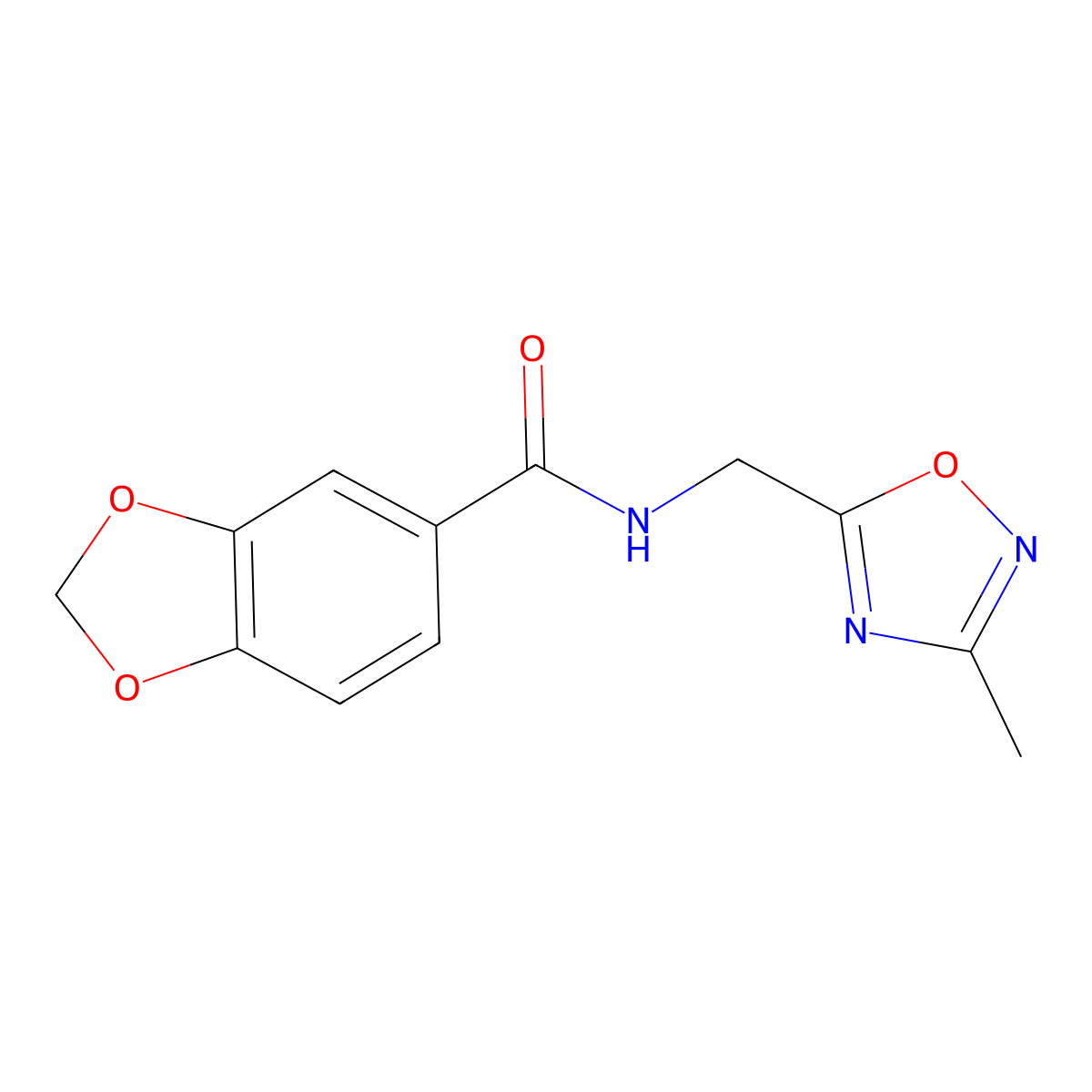 N-((3-methyl-1,2,4-oxadiazol-5-yl)methyl)benzo[d][1,3]dioxole-5-carboxamide molecular structure, CAS 1235283-29-0