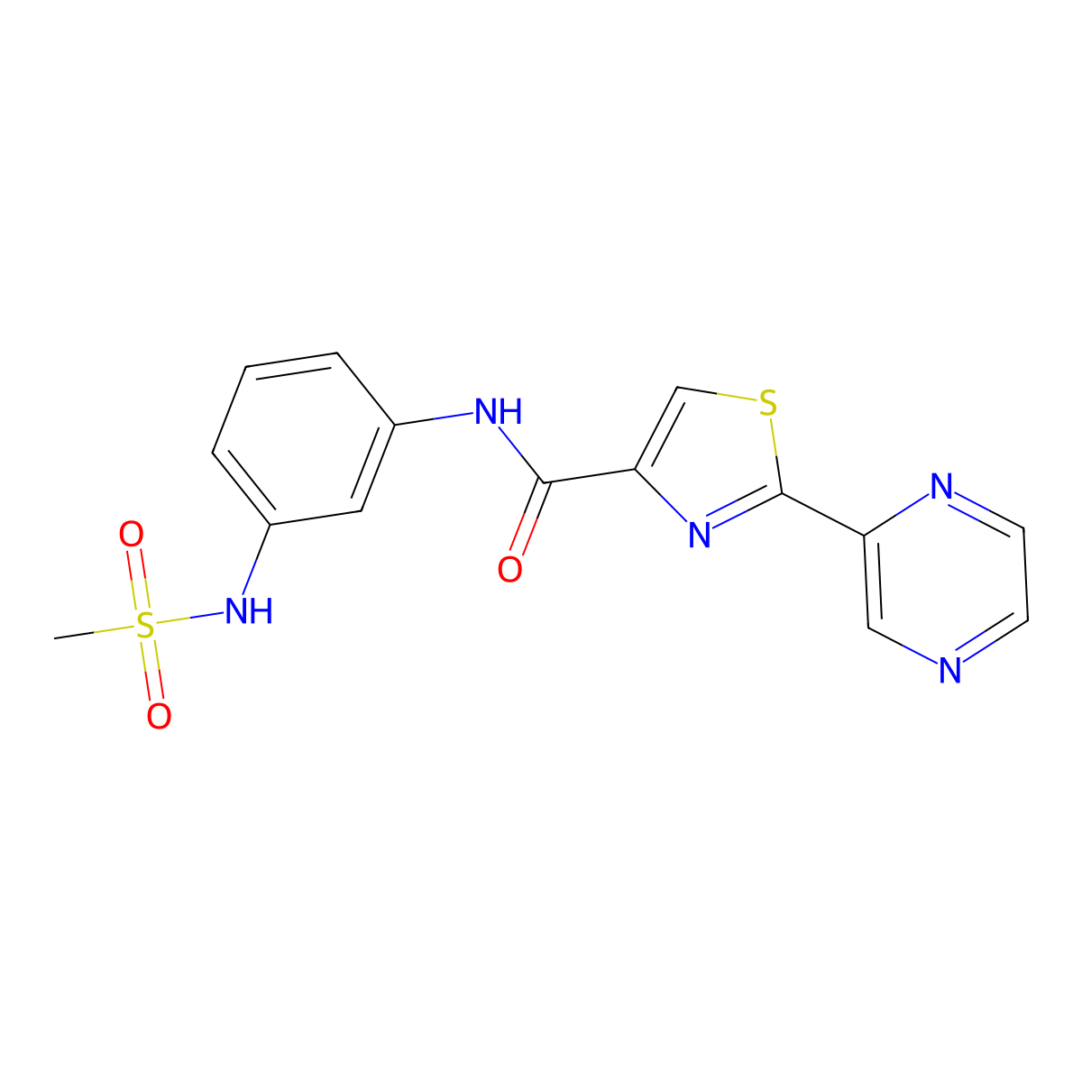 N-(3-methanesulfonamidophenyl)-2-(pyrazin-2-yl)-1,3-thiazole-4-carboxamide molecular structure, CAS 1235283-33-6
