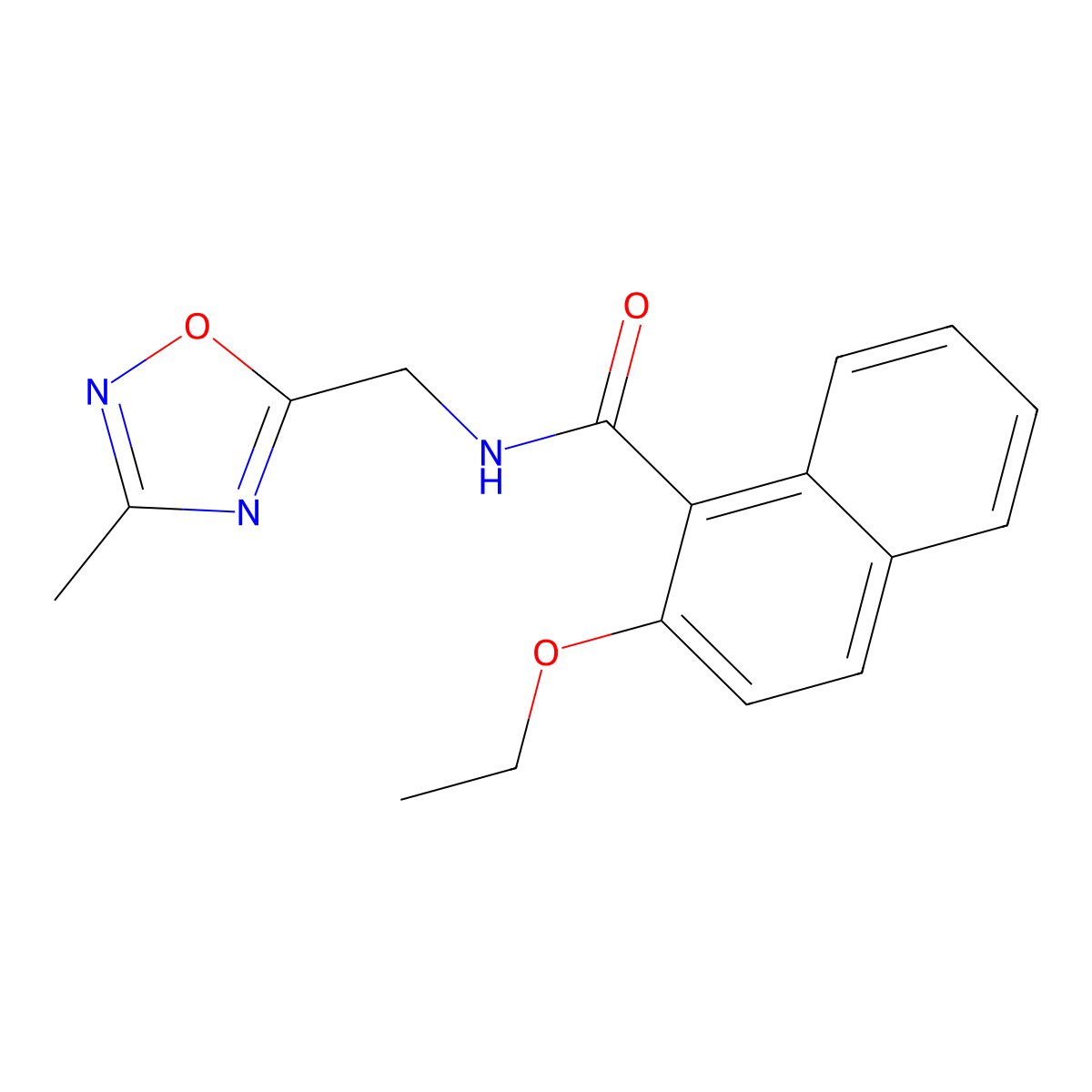 2-ethoxy-N-((3-methyl-1,2,4-oxadiazol-5-yl)methyl)-1-naphthamide molecular structure, CAS 1235284-04-4