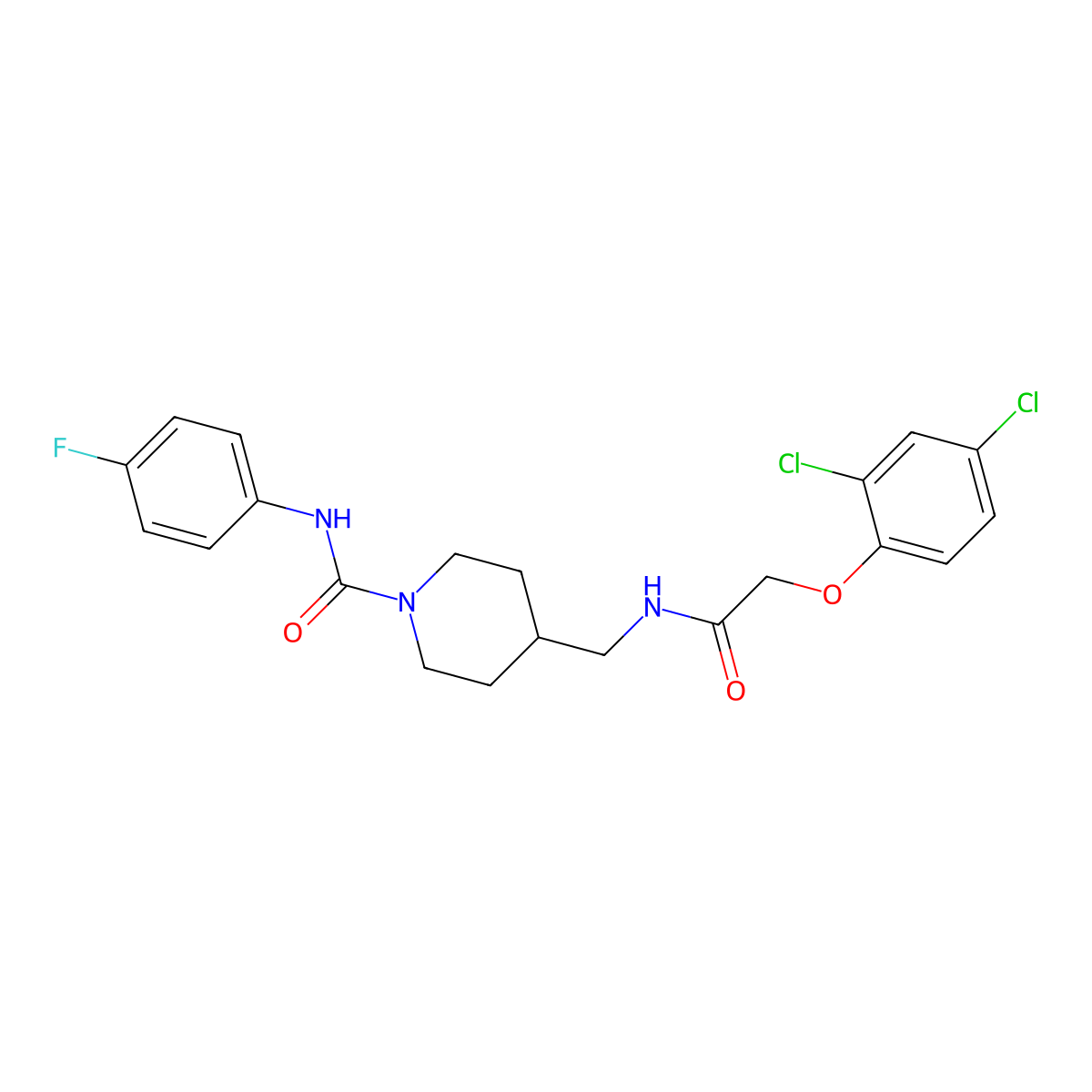 4-((2-(2,4-dichlorophenoxy)acetamido)methyl)-N-(4-fluorophenyl)piperidine-1-carboxamide molecular structure, CAS 1235284-73-7