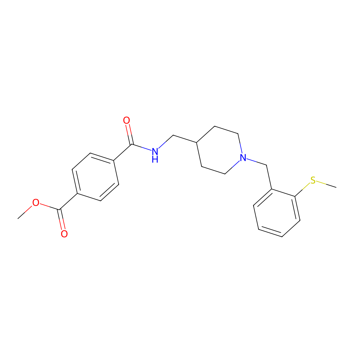 Methyl 4-(((1-(2-(methylthio)benzyl)piperidin-4-yl)methyl)carbamoyl)benzoate molecular structure, CAS 1235285-75-2