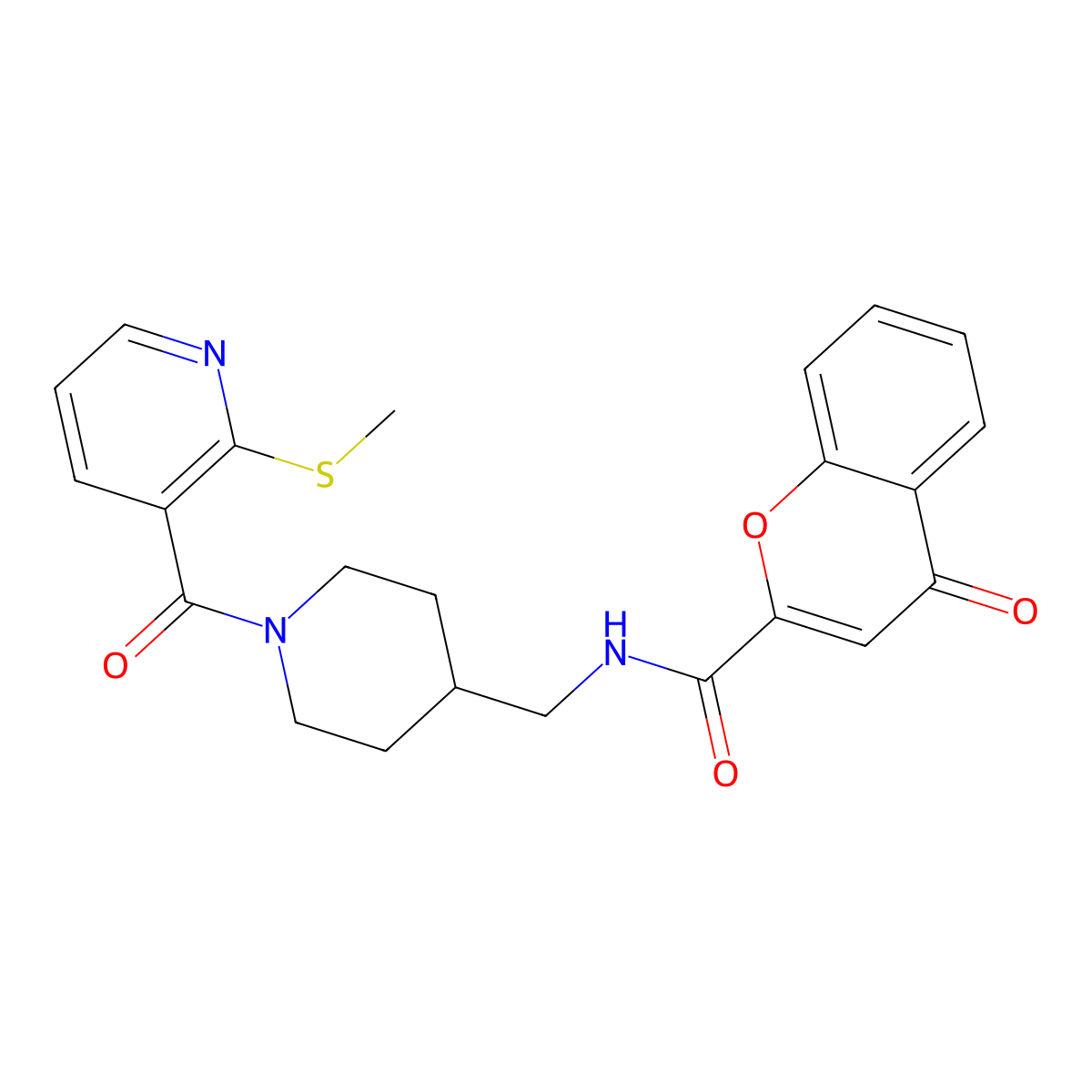 N-((1-(2-(methylthio)nicotinoyl)piperidin-4-yl)methyl)-4-oxo-4H-chromene-2-carboxamide molecular structure, CAS 1235285-82-1