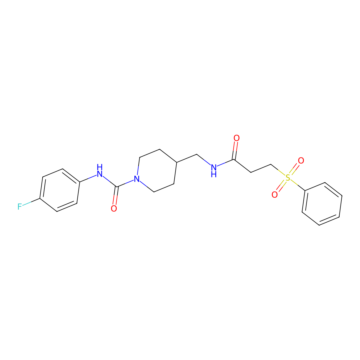 N-(4-fluorophenyl)-4-((3-(phenylsulfonyl)propanamido)methyl)piperidine-1-carboxamide molecular structure, CAS 1235286-19-7
