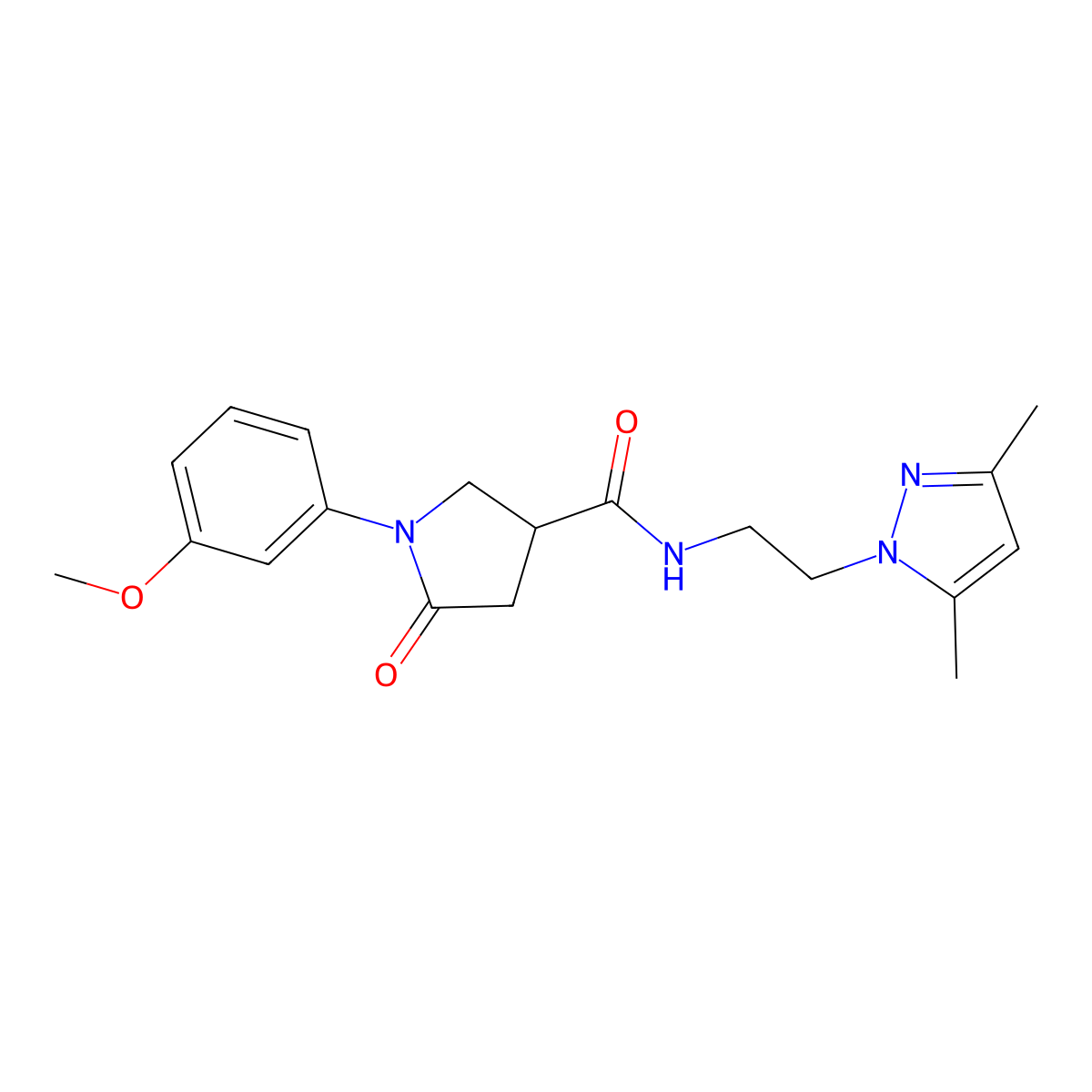 N-[2-(3,5-dimethyl-1H-pyrazol-1-yl)ethyl]-1-(3-methoxyphenyl)-5-oxopyrrolidine-3-carboxamide molecular structure, CAS 1235286-31-3