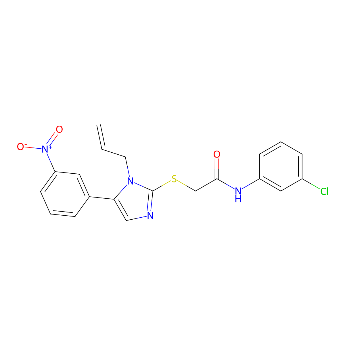 2-((1-allyl-5-(3-nitrophenyl)-1H-imidazol-2-yl)thio)-N-(3-chlorophenyl)acetamide molecular structure, CAS 1235287-82-7