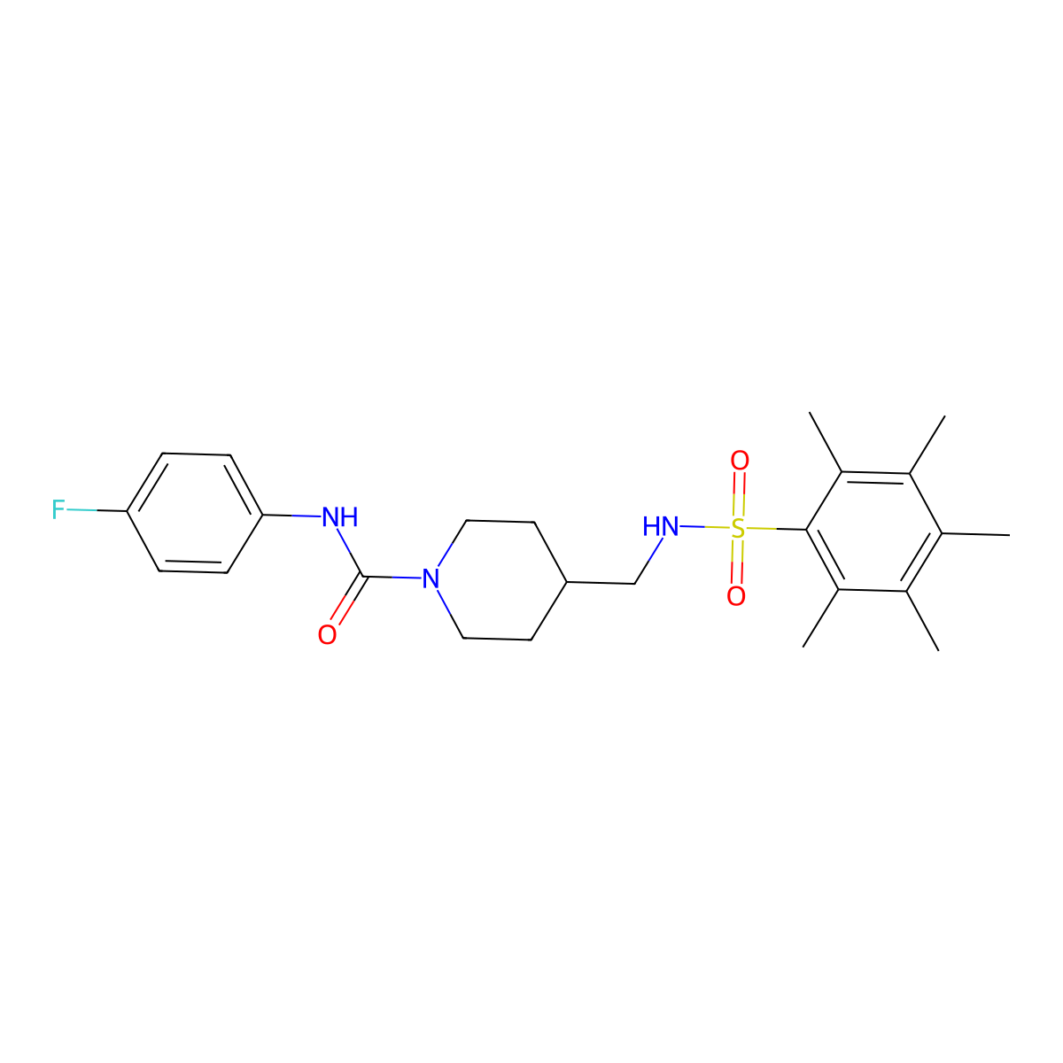 N-(4-fluorophenyl)-4-[(2,3,4,5,6-pentamethylbenzenesulfonamido)methyl]piperidine-1-carboxamide molecular structure, CAS 1235288-04-6