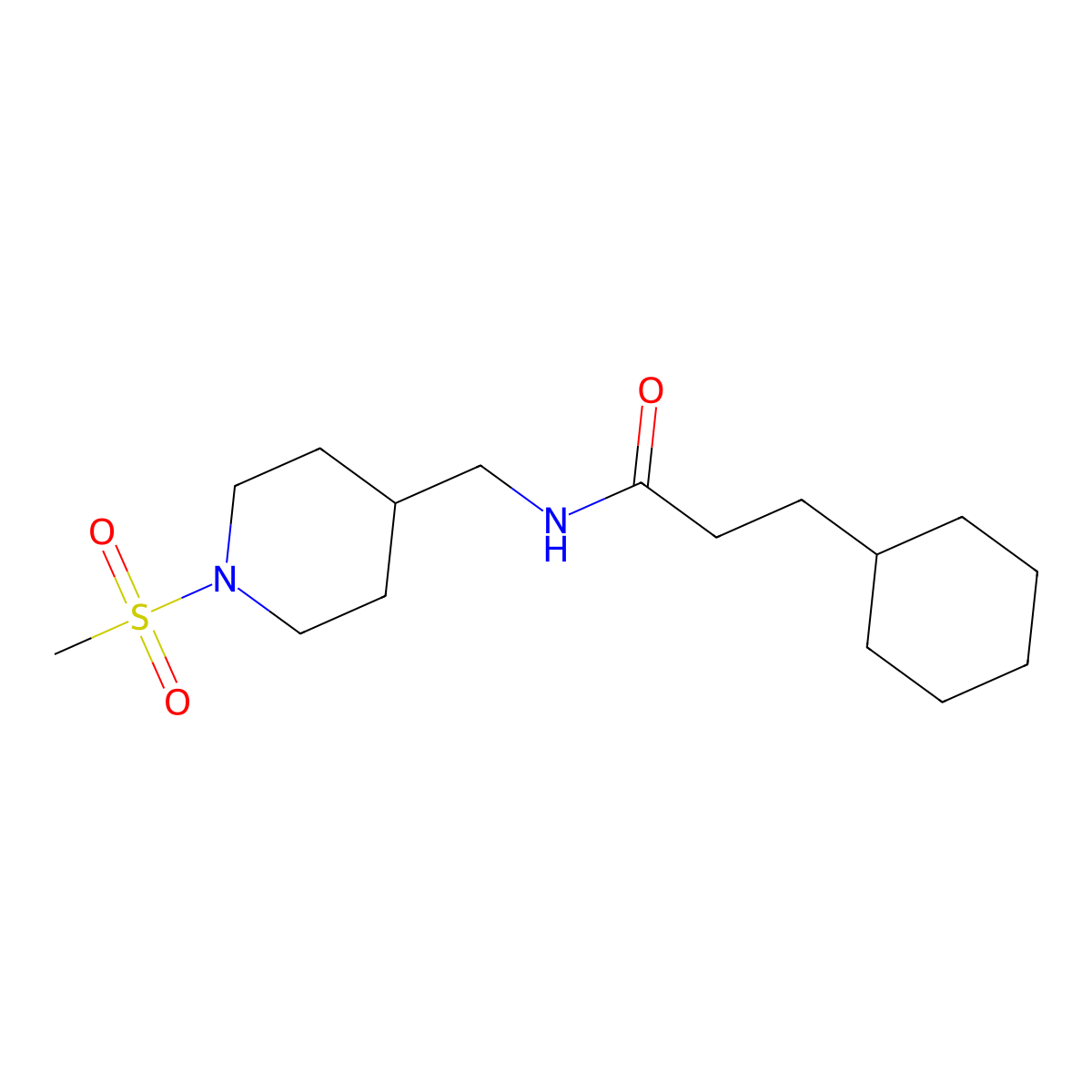 3-cyclohexyl-N-((1-(methylsulfonyl)piperidin-4-yl)methyl)propanamide molecular structure, CAS 1235288-12-6