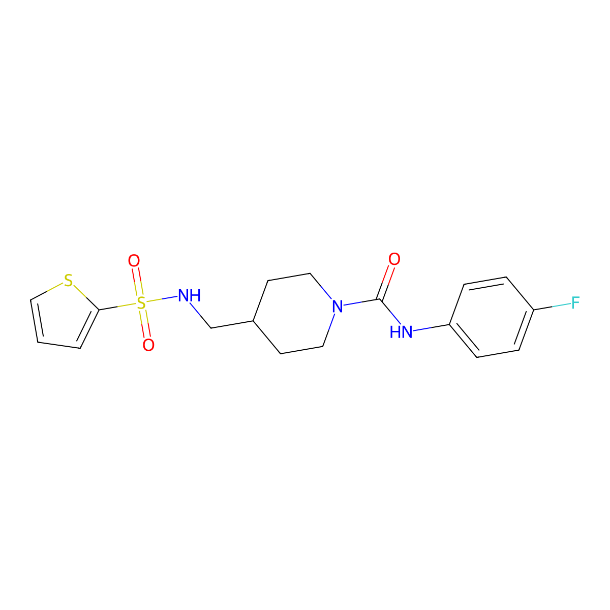N-(4-fluorophenyl)-4-((thiophene-2-sulfonamido)methyl)piperidine-1-carboxamide molecular structure, CAS 1235288-57-9
