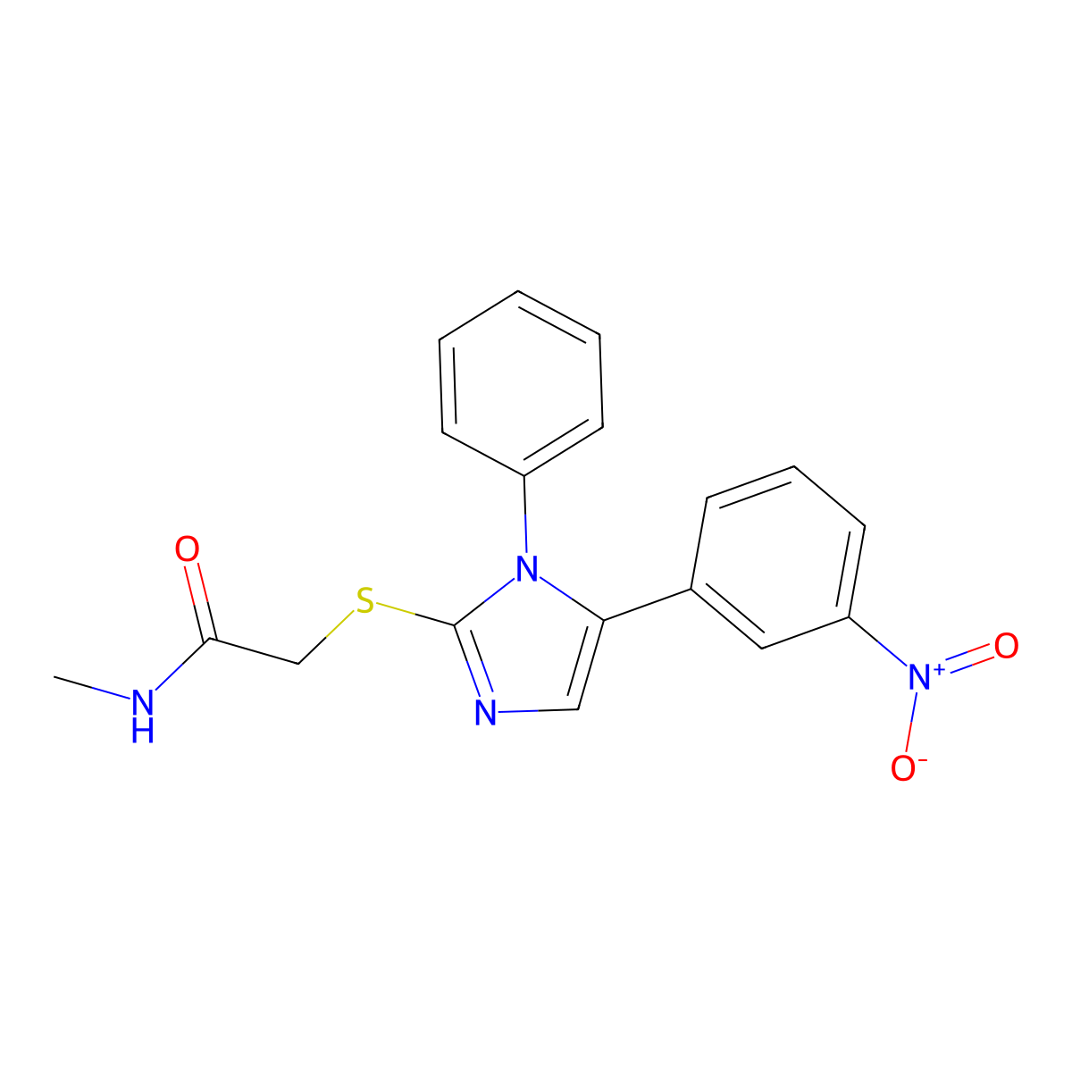 N-methyl-2-((5-(3-nitrophenyl)-1-phenyl-1H-imidazol-2-yl)thio)acetamide molecular structure, CAS 1235288-75-1