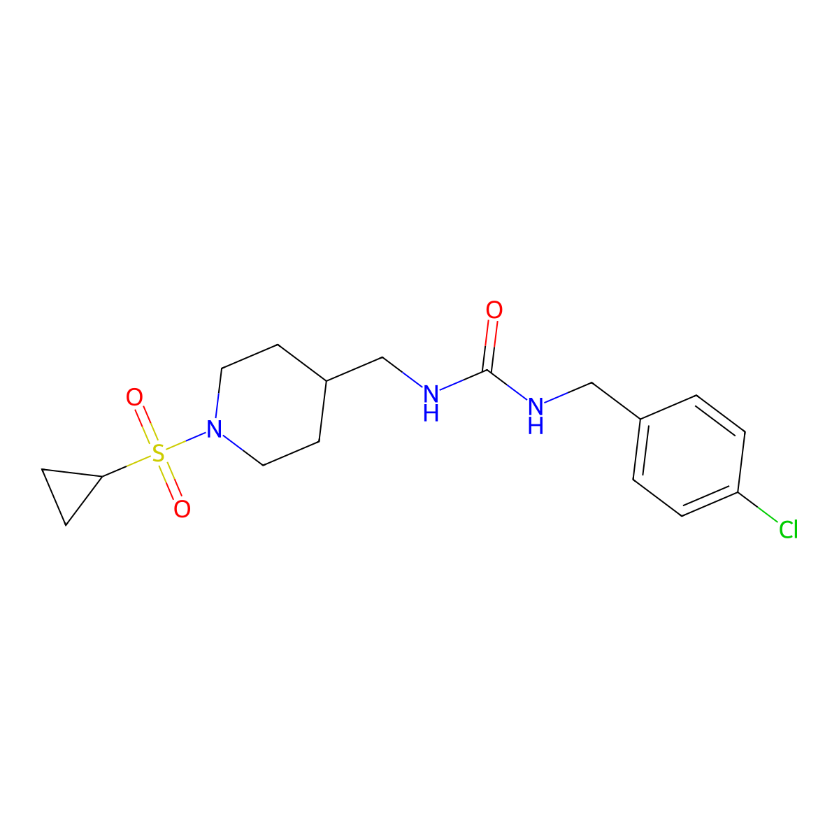 1-(4-Chlorobenzyl)-3-((1-(cyclopropylsulfonyl)piperidin-4-yl)methyl)urea molecular structure, CAS 1235289-02-7
