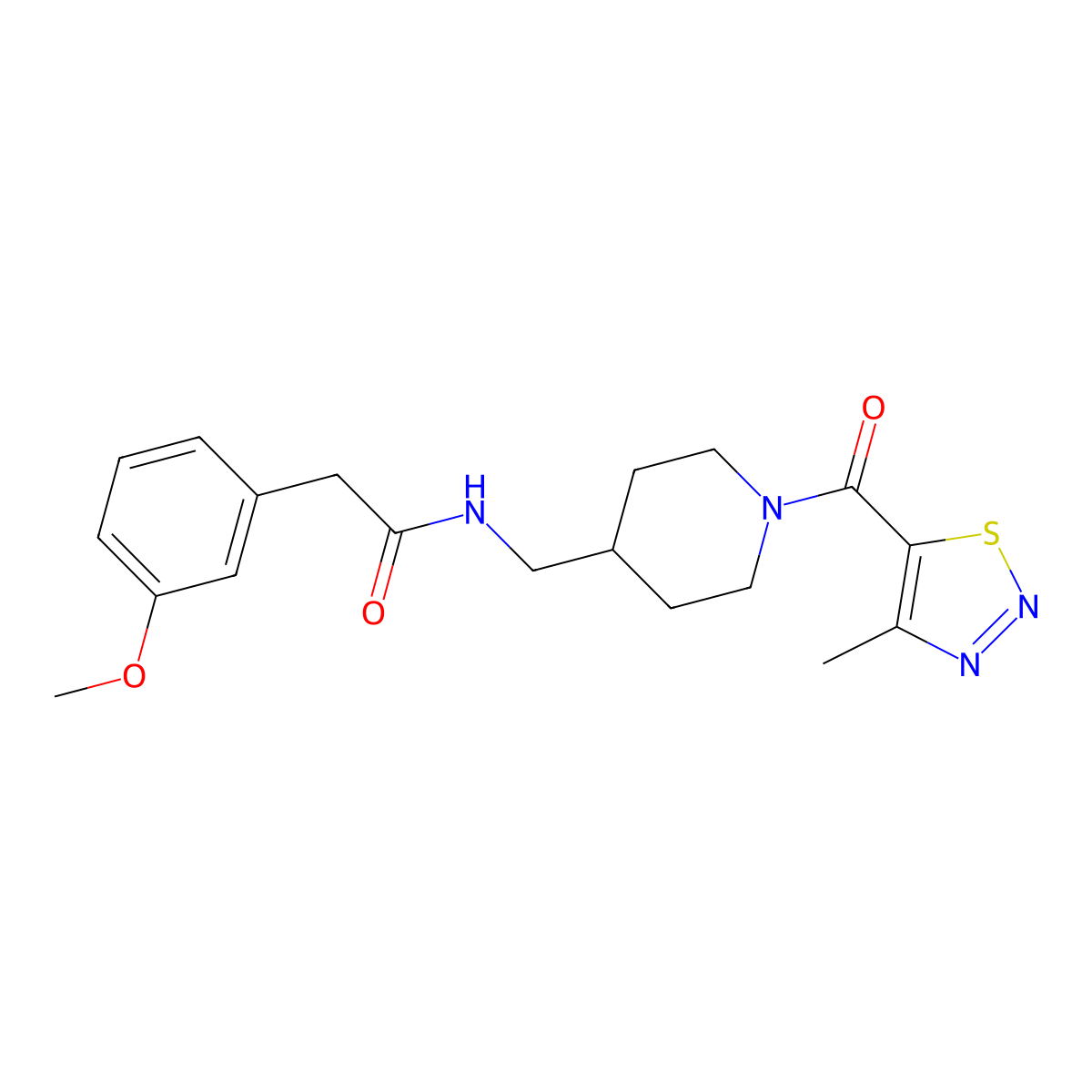 2-(3-methoxyphenyl)-N-((1-(4-methyl-1,2,3-thiadiazole-5-carbonyl)piperidin-4-yl)methyl)acetamide molecular structure, CAS 1235289-33-4