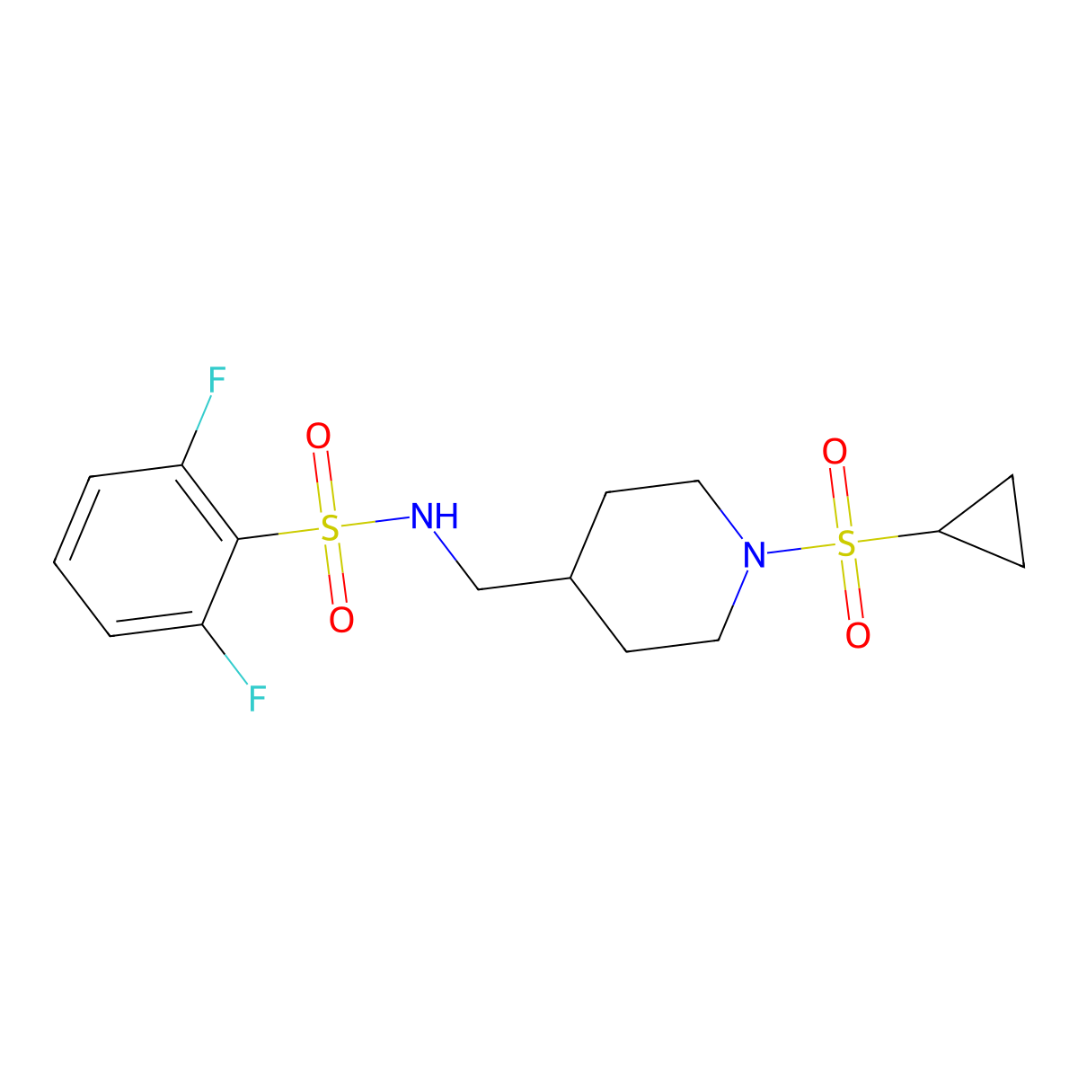 N-((1-(cyclopropylsulfonyl)piperidin-4-yl)methyl)-2,6-difluorobenzenesulfonamide molecular structure, CAS 1235291-03-8