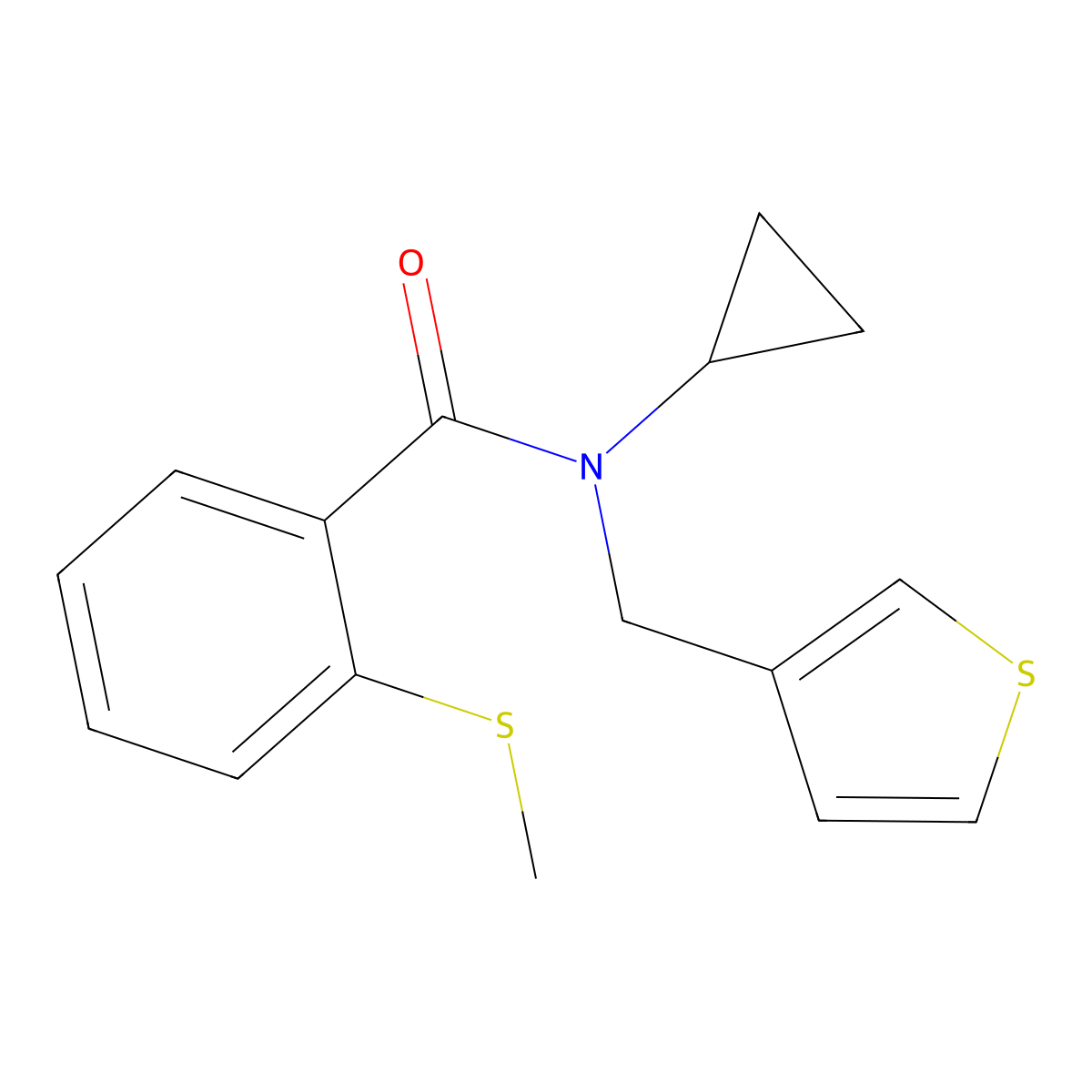 N-cyclopropyl-2-(methylthio)-N-(thiophen-3-ylmethyl)benzamide molecular structure, CAS 1235291-05-0