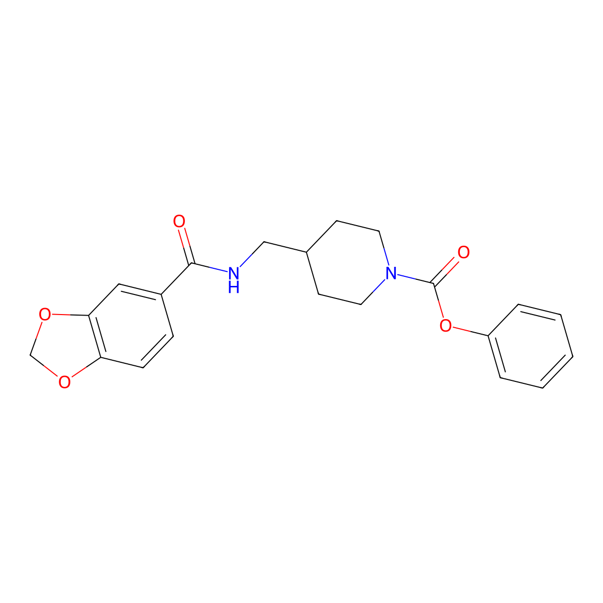 Phenyl 4-((benzo[d][1,3]dioxole-5-carboxamido)methyl)piperidine-1-carboxylate molecular structure, CAS 1235291-26-5