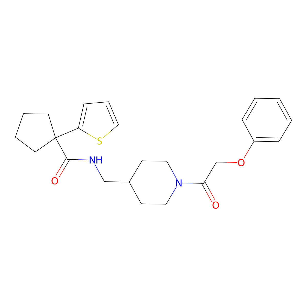 N-((1-(2-phenoxyacetyl)piperidin-4-yl)methyl)-1-(thiophen-2-yl)cyclopentanecarboxamide molecular structure, CAS 1235291-62-9